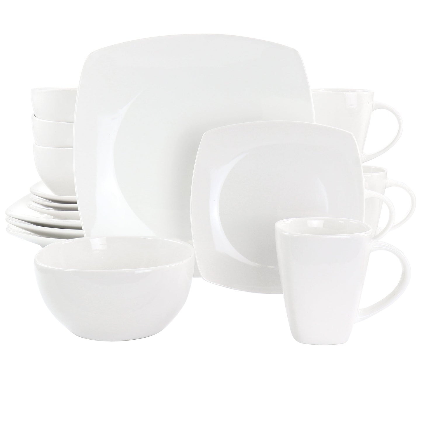 Gibson Elite Soho Lounge 16 Piece Square Fine Ceramic Dinnerware Set in White W2B
