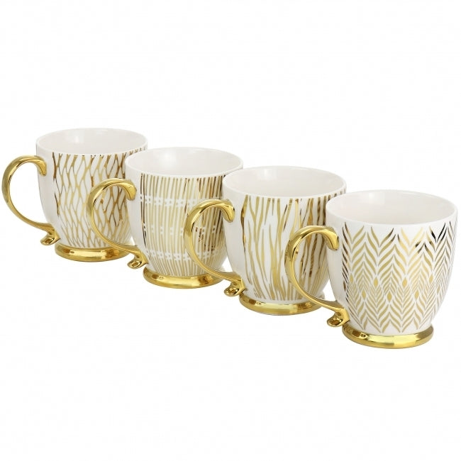 Gibson Home Gold Finch 4 Piece 16.7oz Electroplated Fine Ceramic Mug Set in Gold W2B