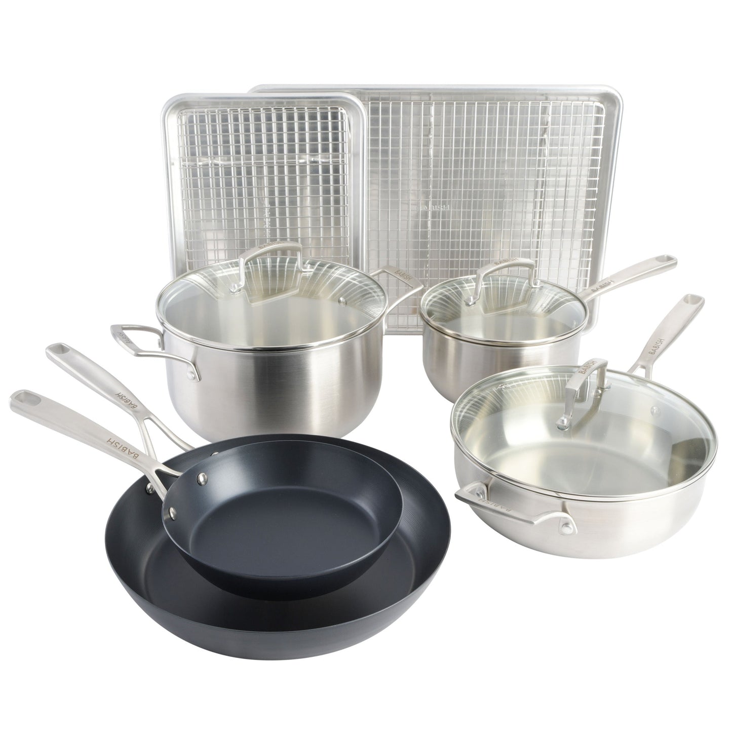 Babish 12 Piece Stainless Steel, Carbon Steel, & Aluminum Essential Cookware Set W2B