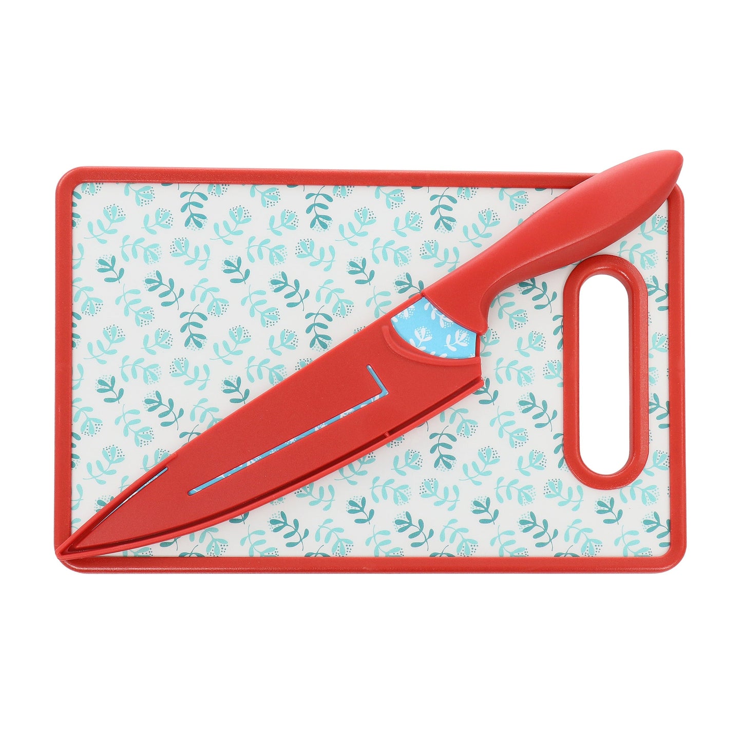 Gibson Home Village Vines 3 Piece Cutting Board and Knife Set in Red and Blue W2B