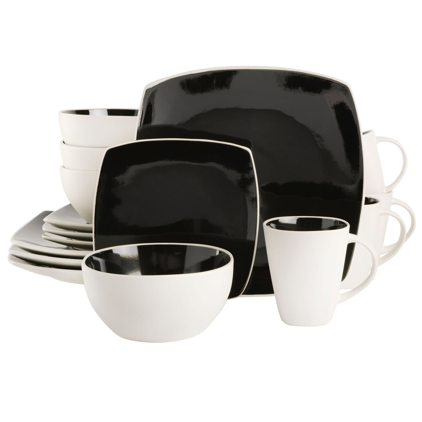 Gibson Elite Soho Lounge 16 Piece Stoneware Dinnerware Set in Black/White W2B