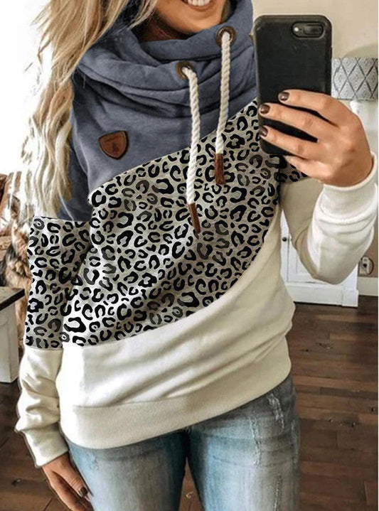 Printed stitching hooded fleece loose sweatshirt LadyShow.Store