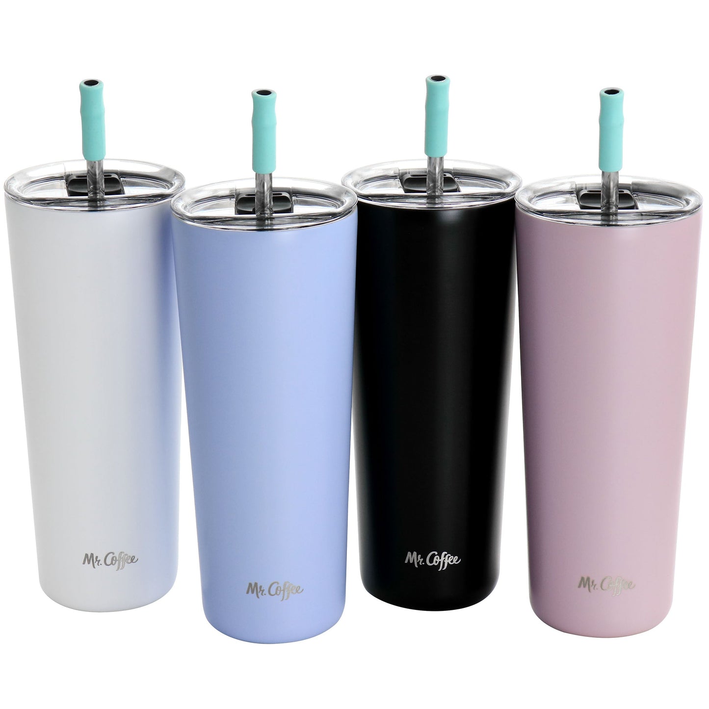 Mr. Coffee Java Quest 4 Piece 23 oz Stainless Steel Tumbler Set with Lids and Straws in Assorted Colors W2B
