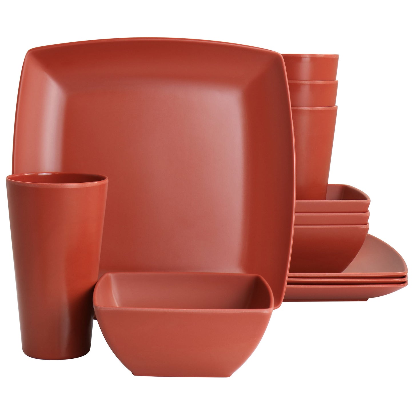 Gibson Home Grayson Melamine 12 Piece Square Dinnerware Set in Orange W2B