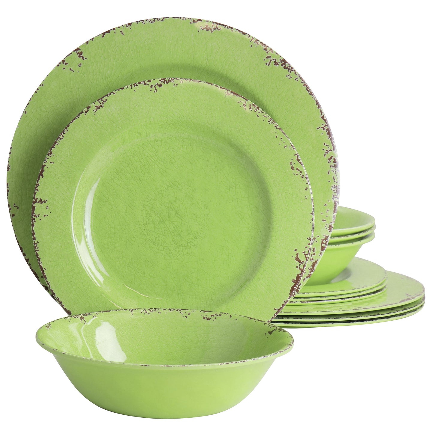Gibson Mauna 12 Piece Melamine Dinnerware Set in Crackle Green W2B