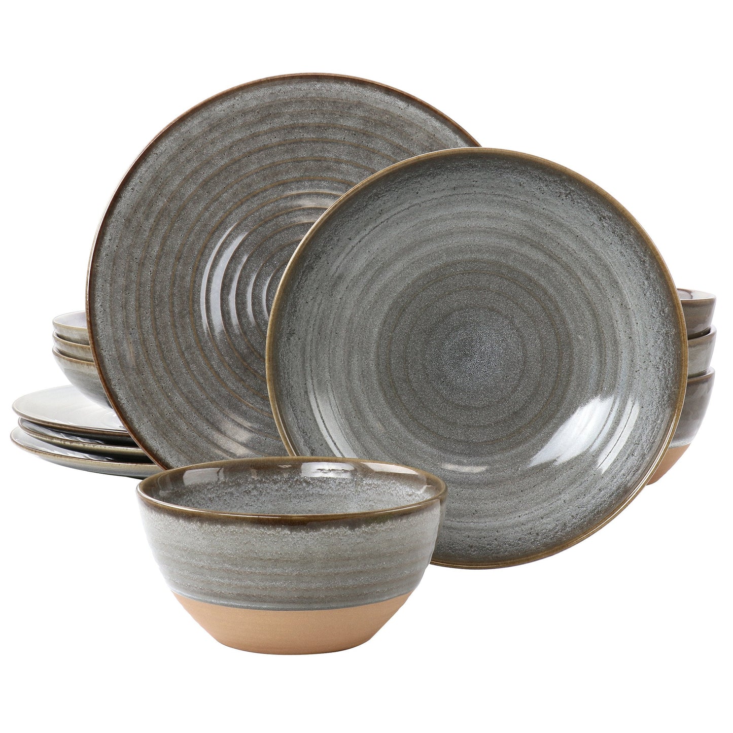Gibson Elite 12 Piece Dreamweaver Round Earthenware Dinnerware Set in Gray W2B