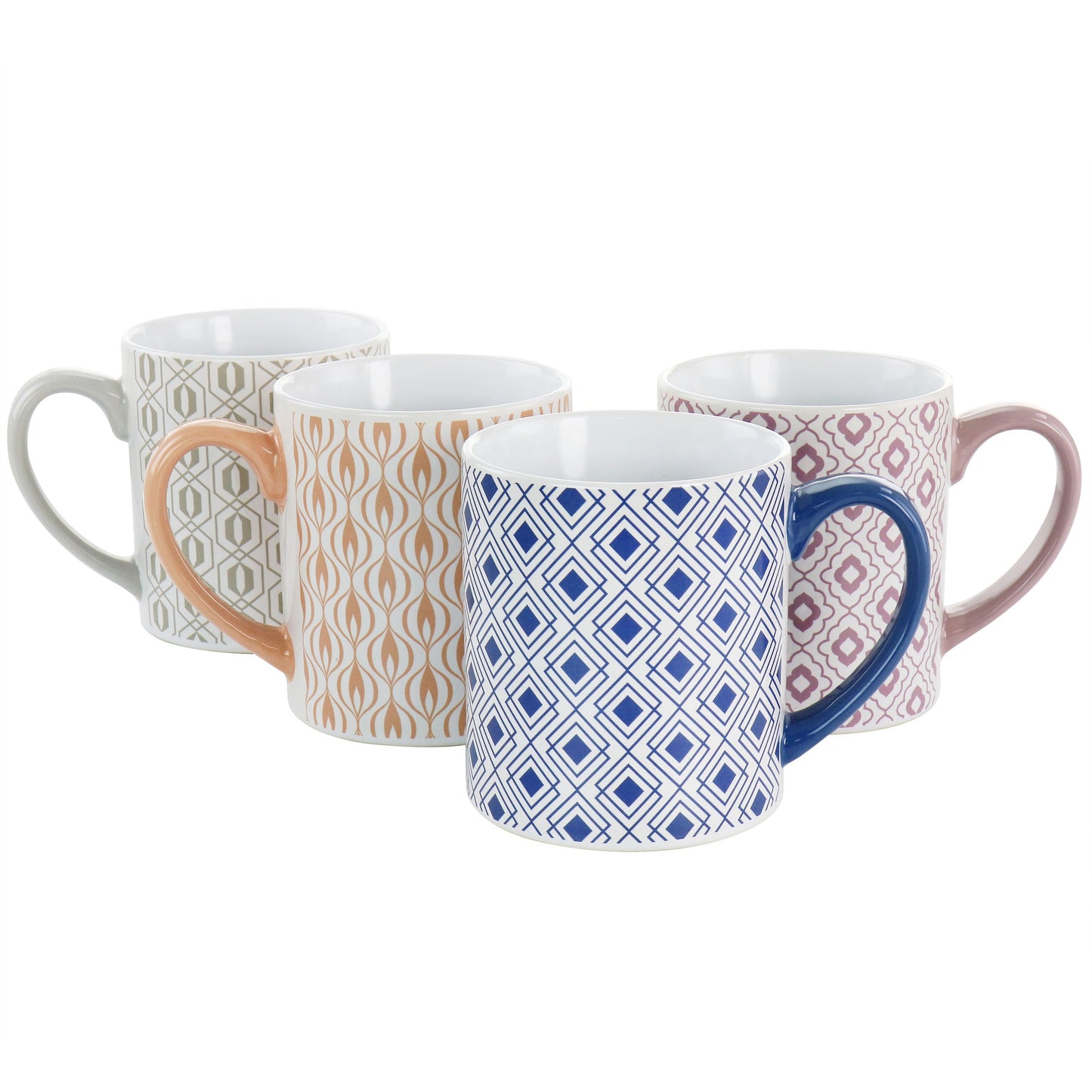 Mr. Coffee Bliss 4 Piece 20oz Can Shaped Stoneware Mug Set in Assorted Colors and Patterns W2B