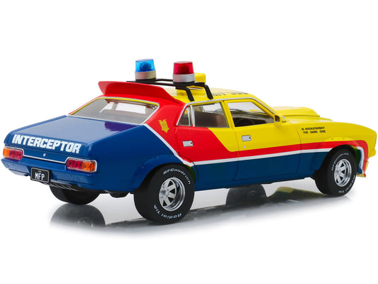 1974 Ford Falcon XB 4-Door Sedan RHD (Right Hand Drive) Yellow and Blue with Red Stripes "MFP 508" "First of the V8 Interceptors" (1979) Movie 1/18 Diecast Model Car by Greenlight Greenlight