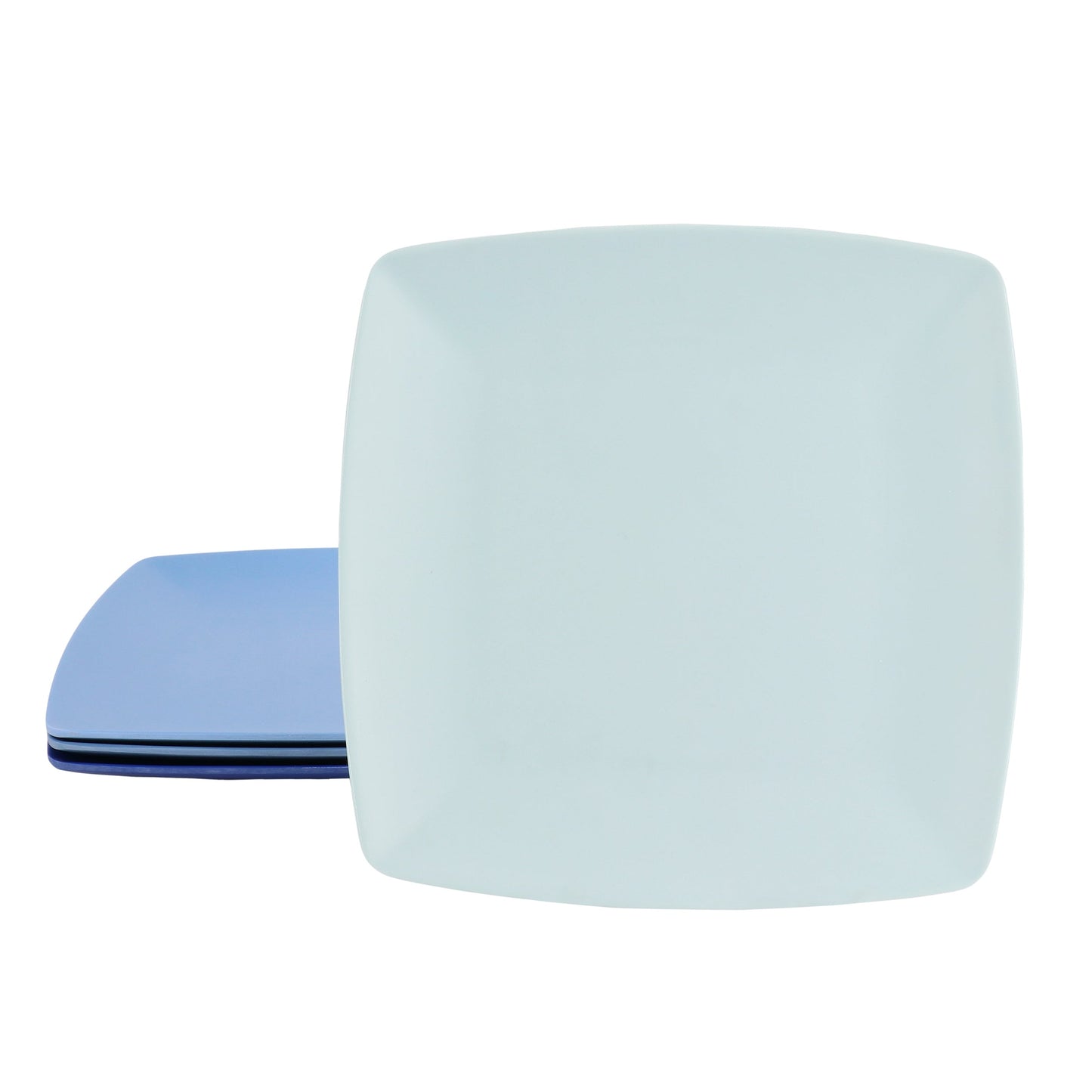 Gibson Home Grayson 4 Piece 8.5 Inch Square Melamine Dessert Plate Set in Assorted Blue W2B