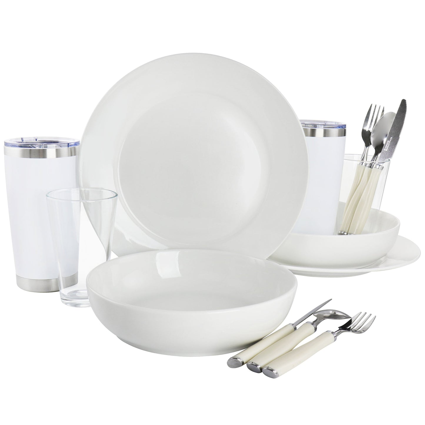 Gibson Home Nobella 14 Piece Fine Ceramic Dinnerware Set in White W2B