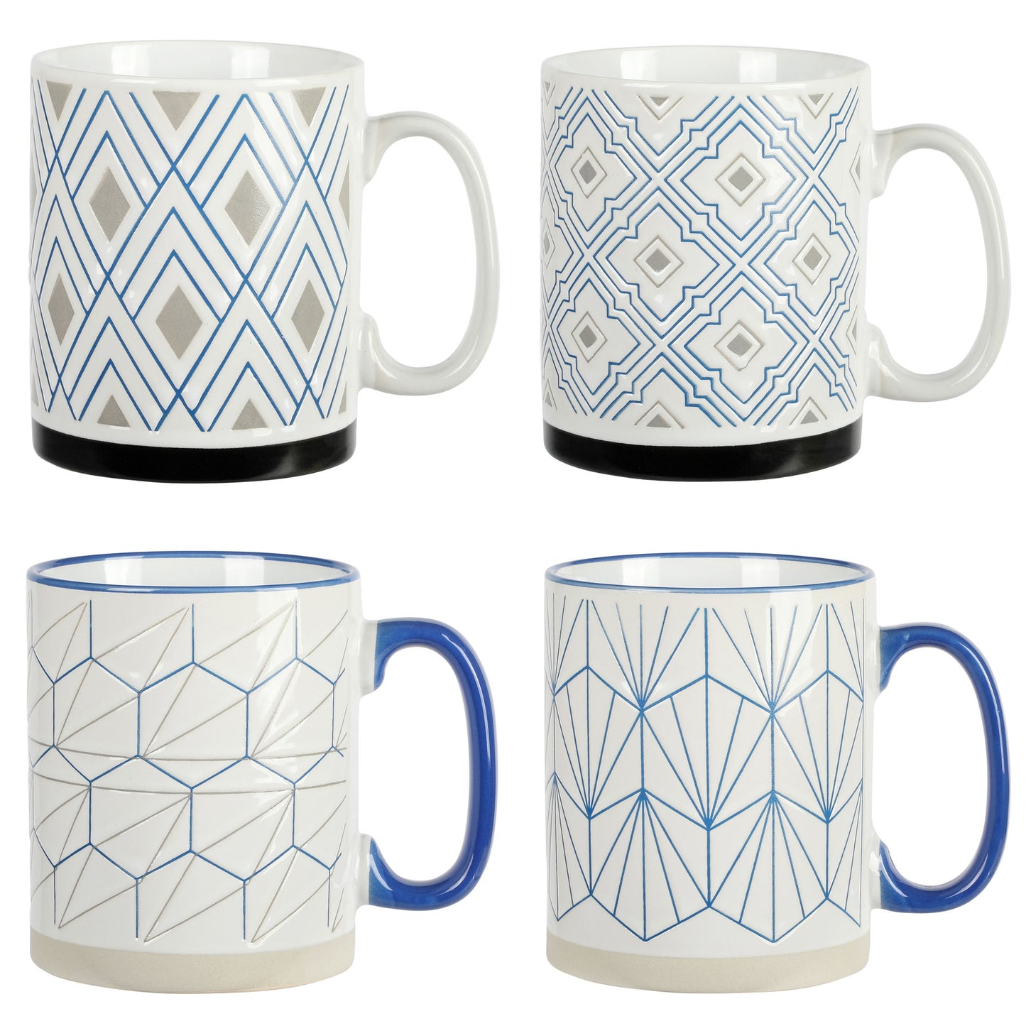 Mr. Coffee Parkmill 17oz 4 Piece Stoneware Coffee Mug Set in Assorted Designs W2B