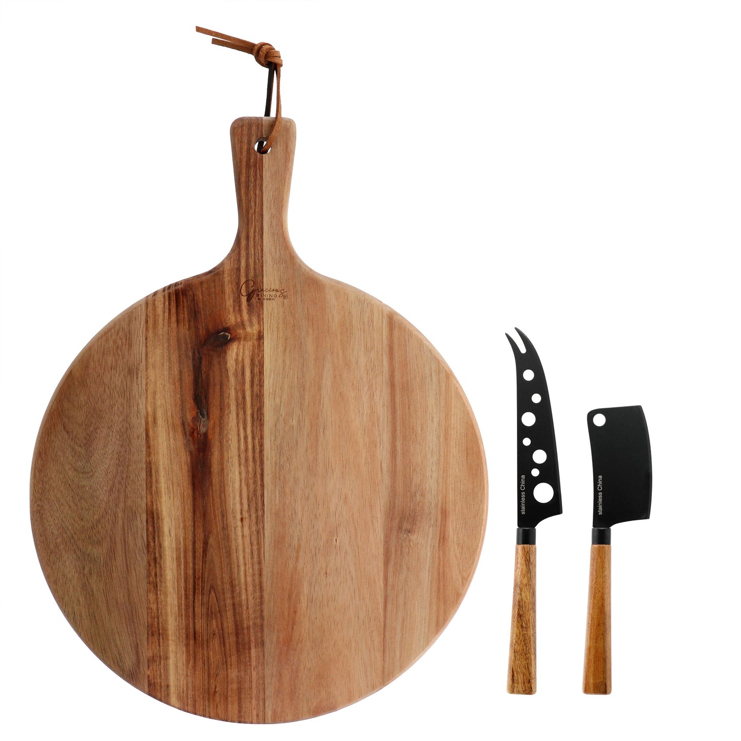 Gibson Elite 3 Piece Acacia Wood Charcuterie Serving Board and Cheese Knife Set in Brown W2B