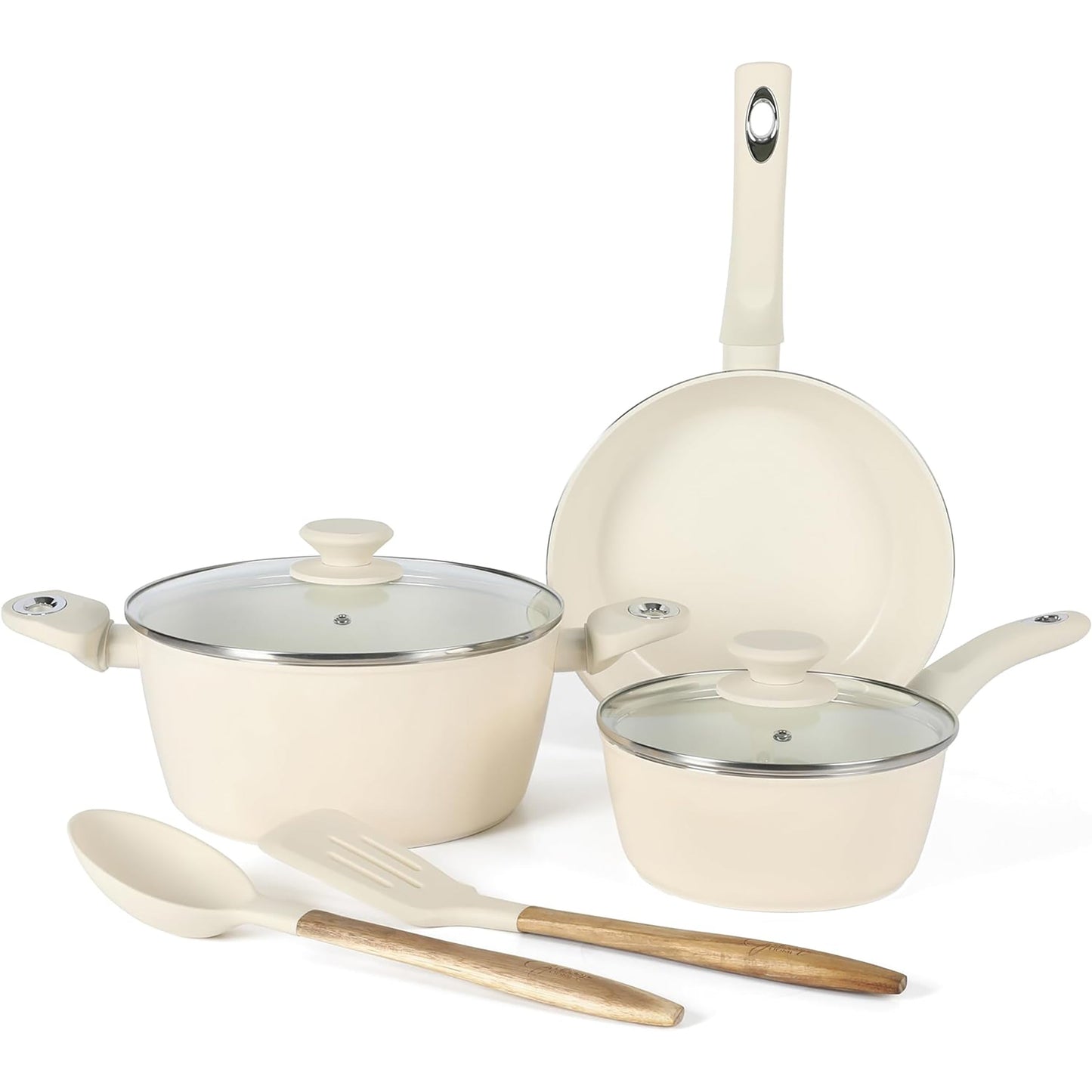 Gibson Home Plaza Cafe 7 Piece Forged Aluminum Cookware Set in Linen W2B