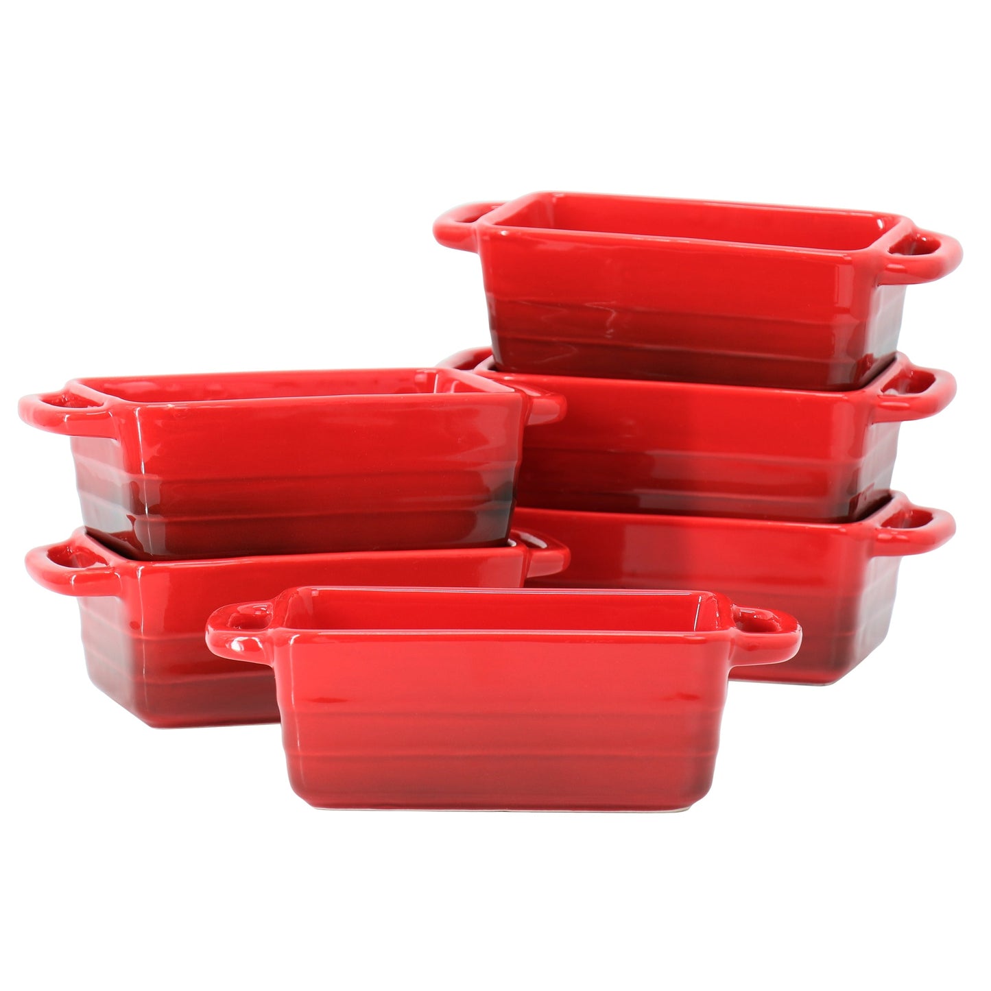 Crock Pot Appleton 6 Piece 12 Ounce Stoneware Mini Loaf Pan Baker Set in Gradient Red W2B