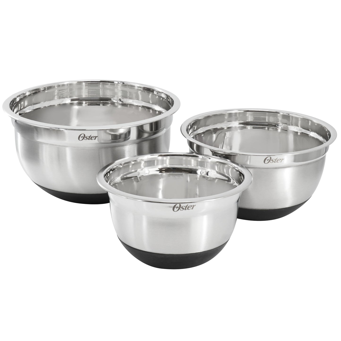 Oster Oswalt 3 Piece Mixing Bowl Set with Non-Slip Bases in Silver W2B