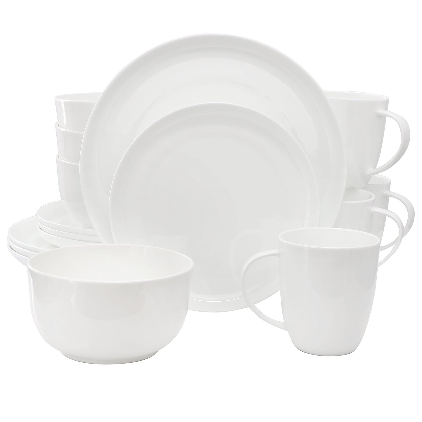 Meritage Rimmed Coupe 16 Piece Round Bone China Dinnerware Set in White W2B