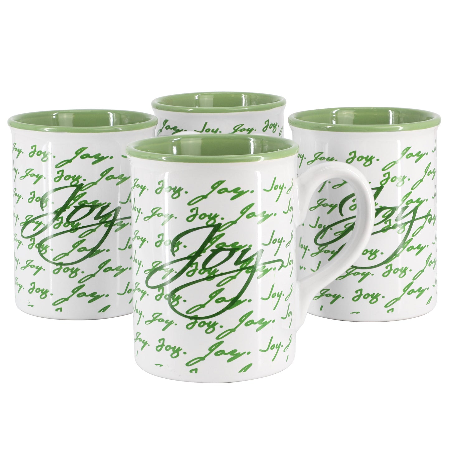 Gibson Home Inspirational Words Joy 4 Piece 16 Ounce Stoneware Mug Set in Green W2B