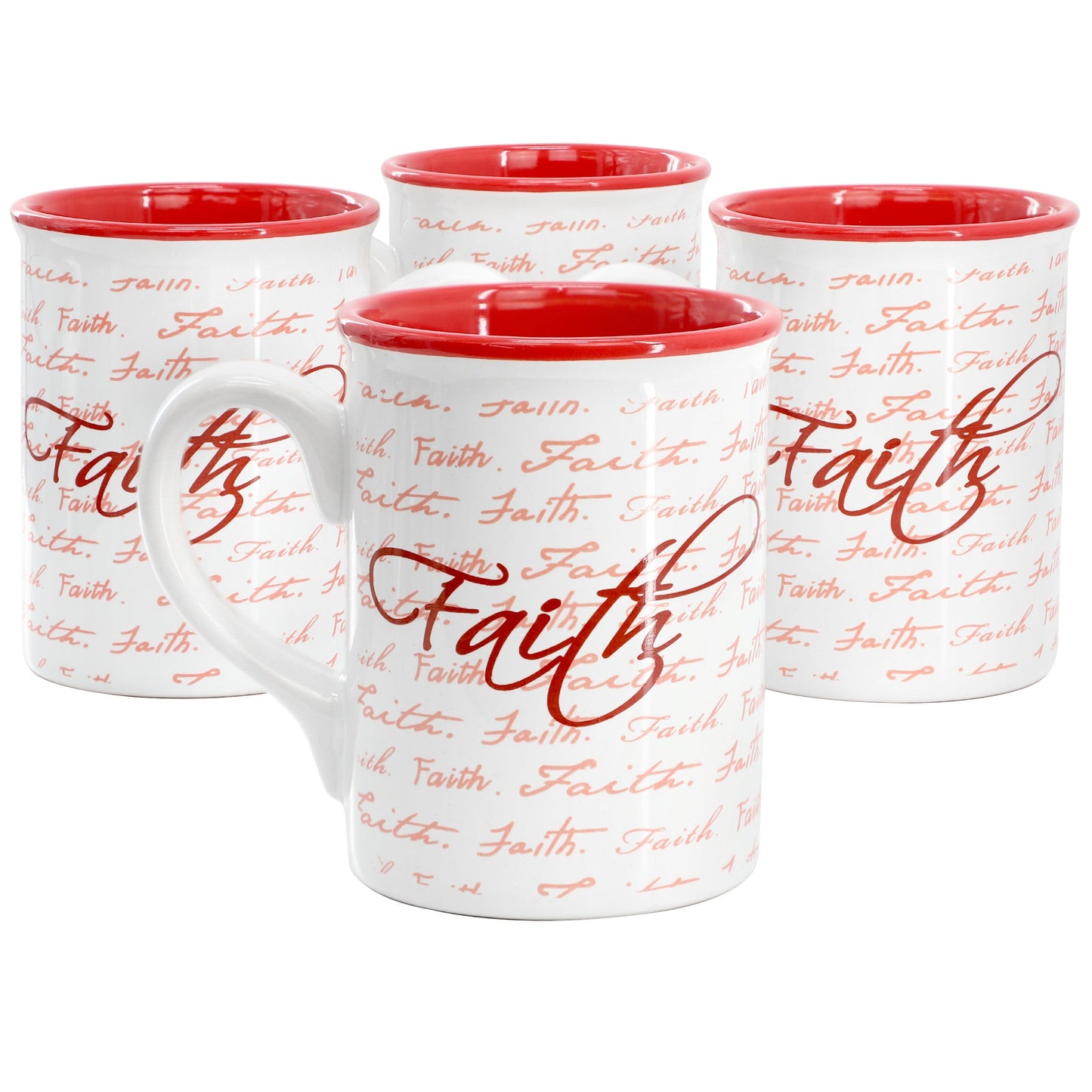 Gibson Home Inspirational Words Faith 4 Piece 16 Ounce Stoneware Mug Set in Red W2B