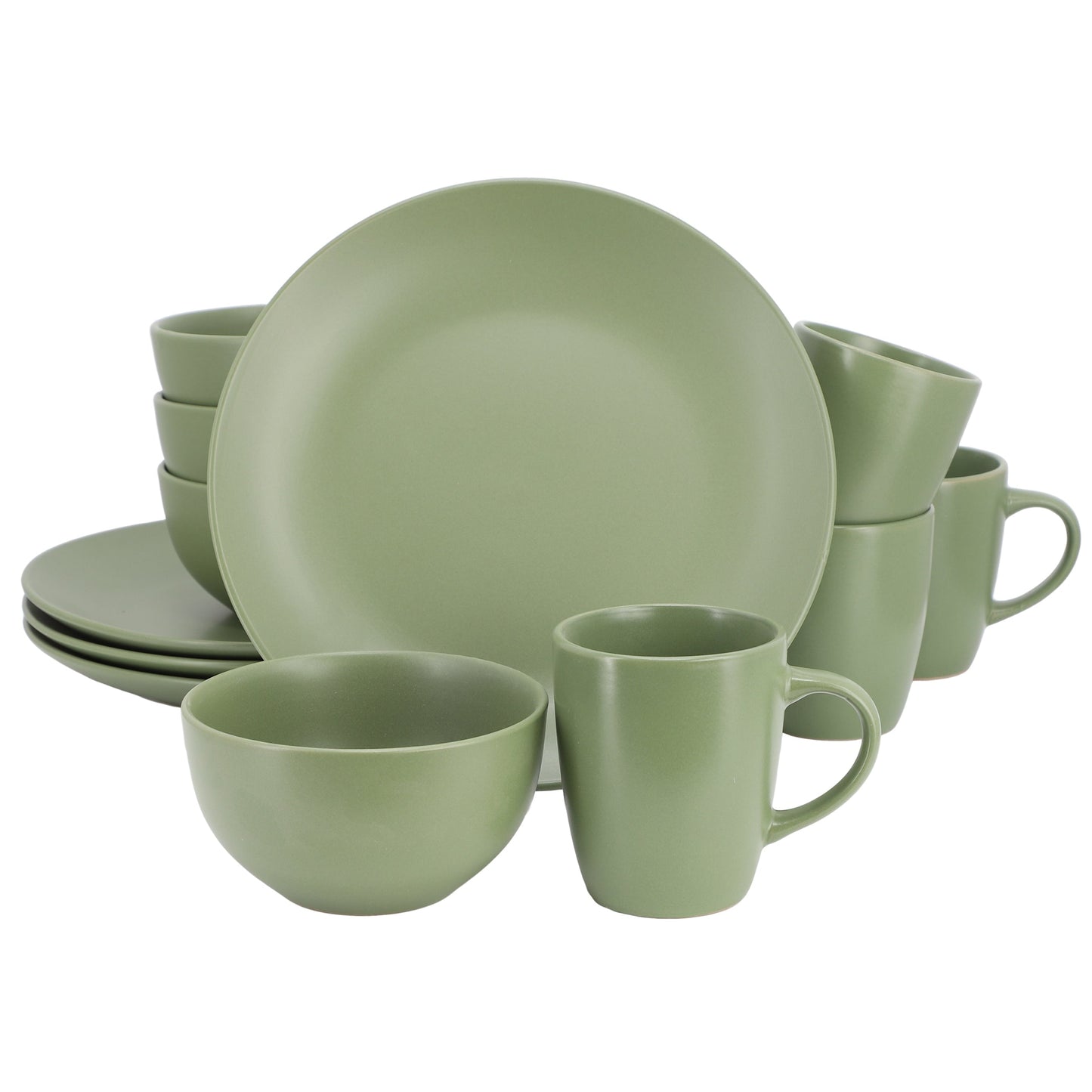 Gibson Home Everyday Plus 12 Piece Round Stoneware Dinnerware Set in Green W2B