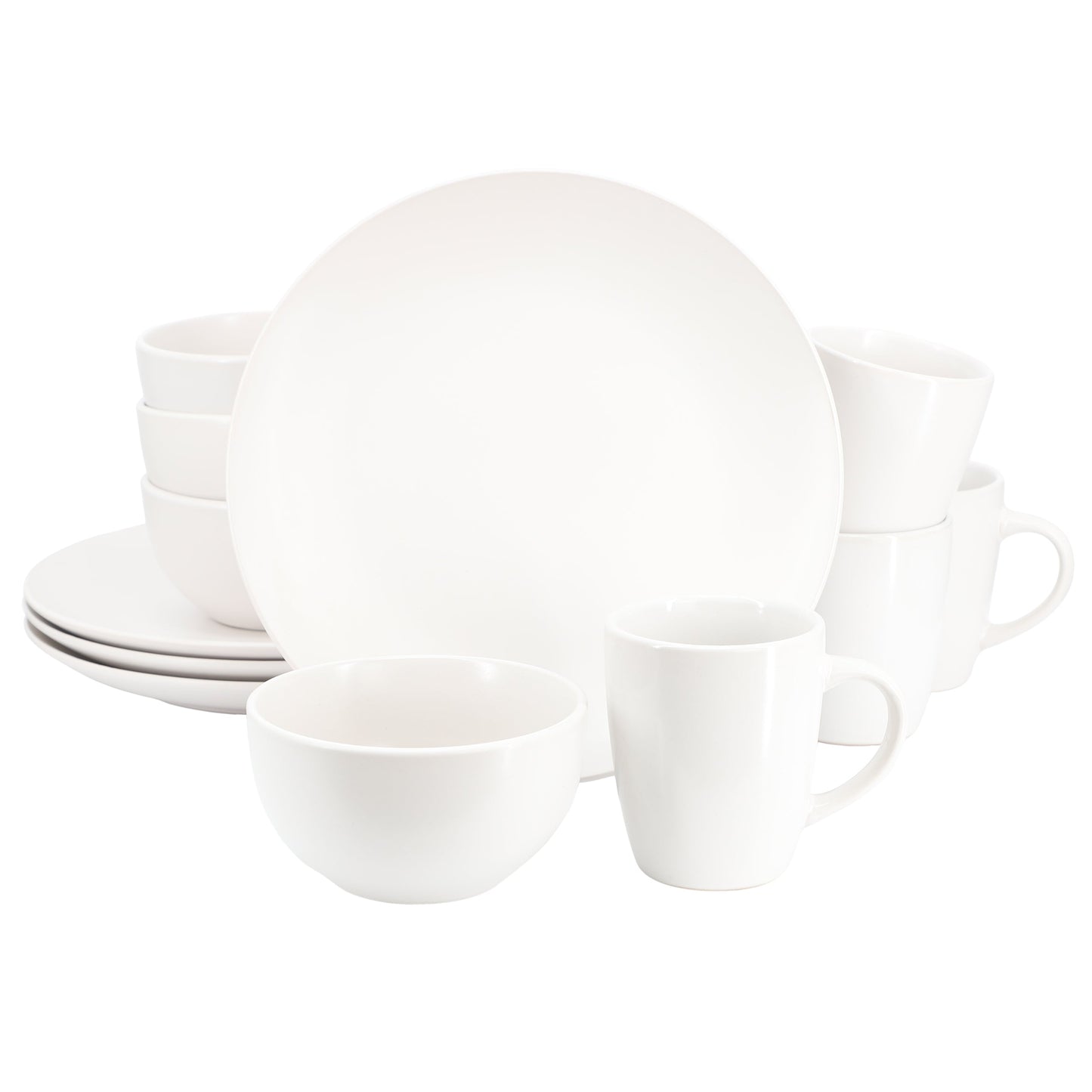 Gibson Home Everyday Plus 12 Piece Round Stoneware Dinnerware Set in White W2B