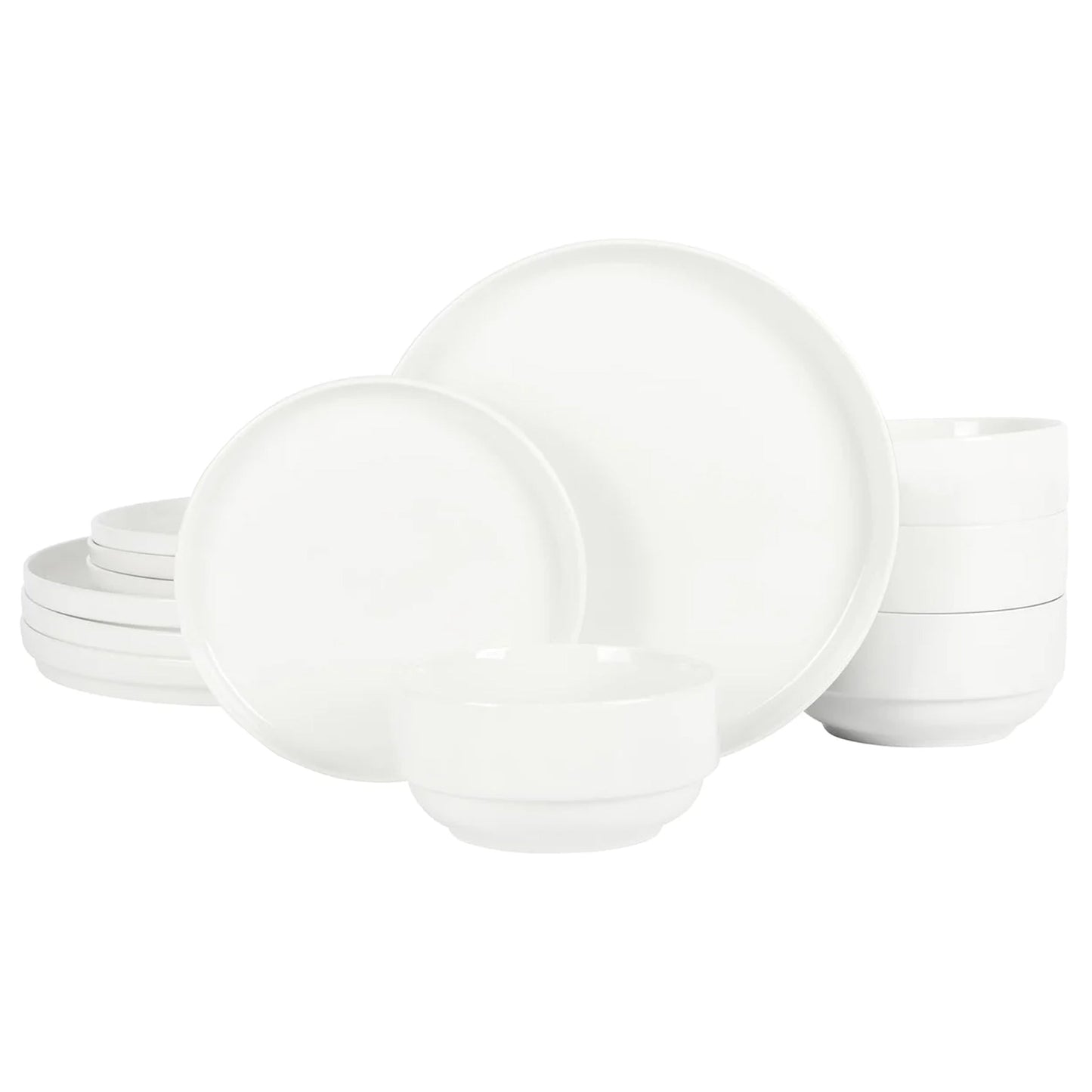 Gibson Home Snowscape 12 Piece fine Ceramic Stackable Dinnerware Set in White W2B