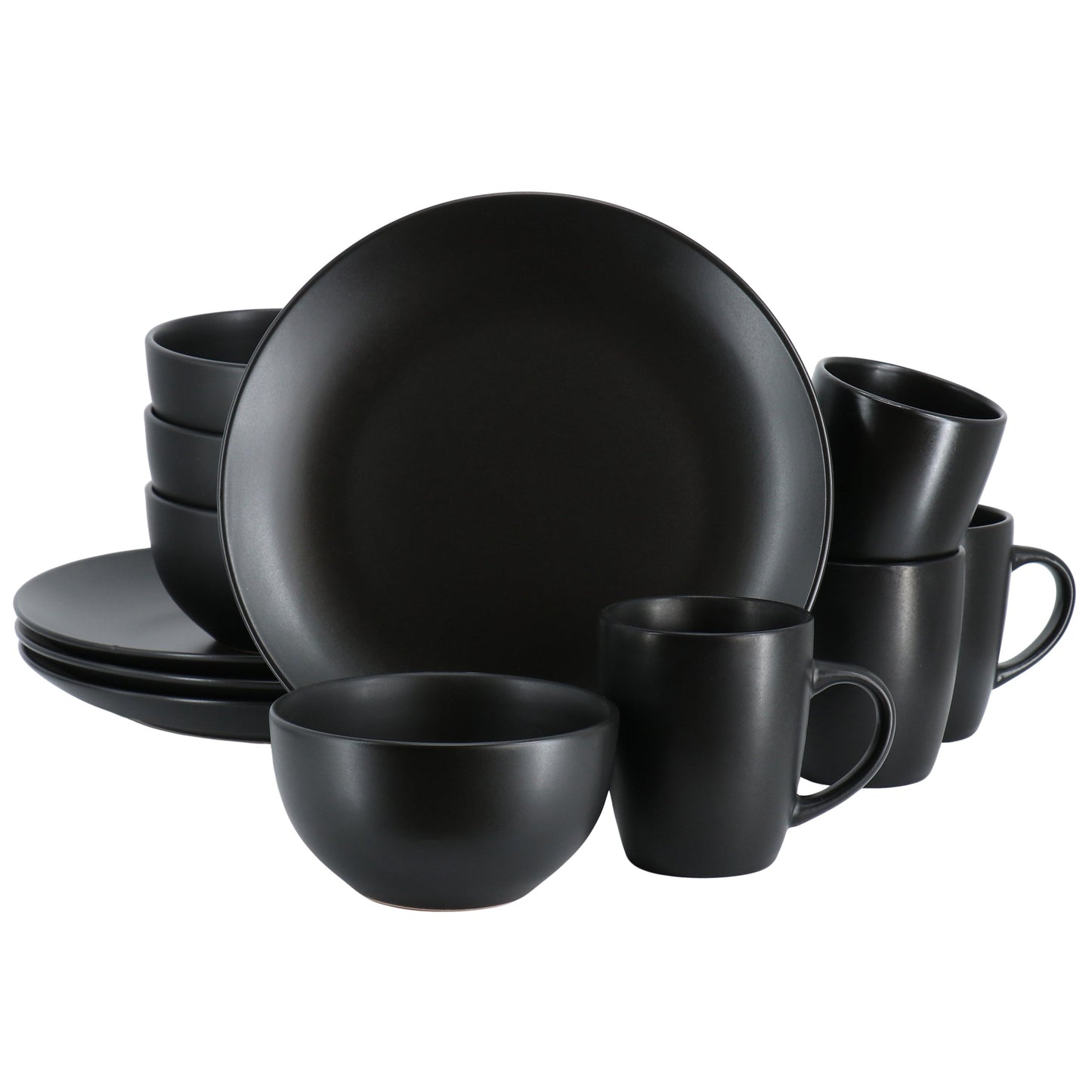 Gibson Home Everyday Plus 12 Piece Round Stoneware Dinnerware Set in Black W2B
