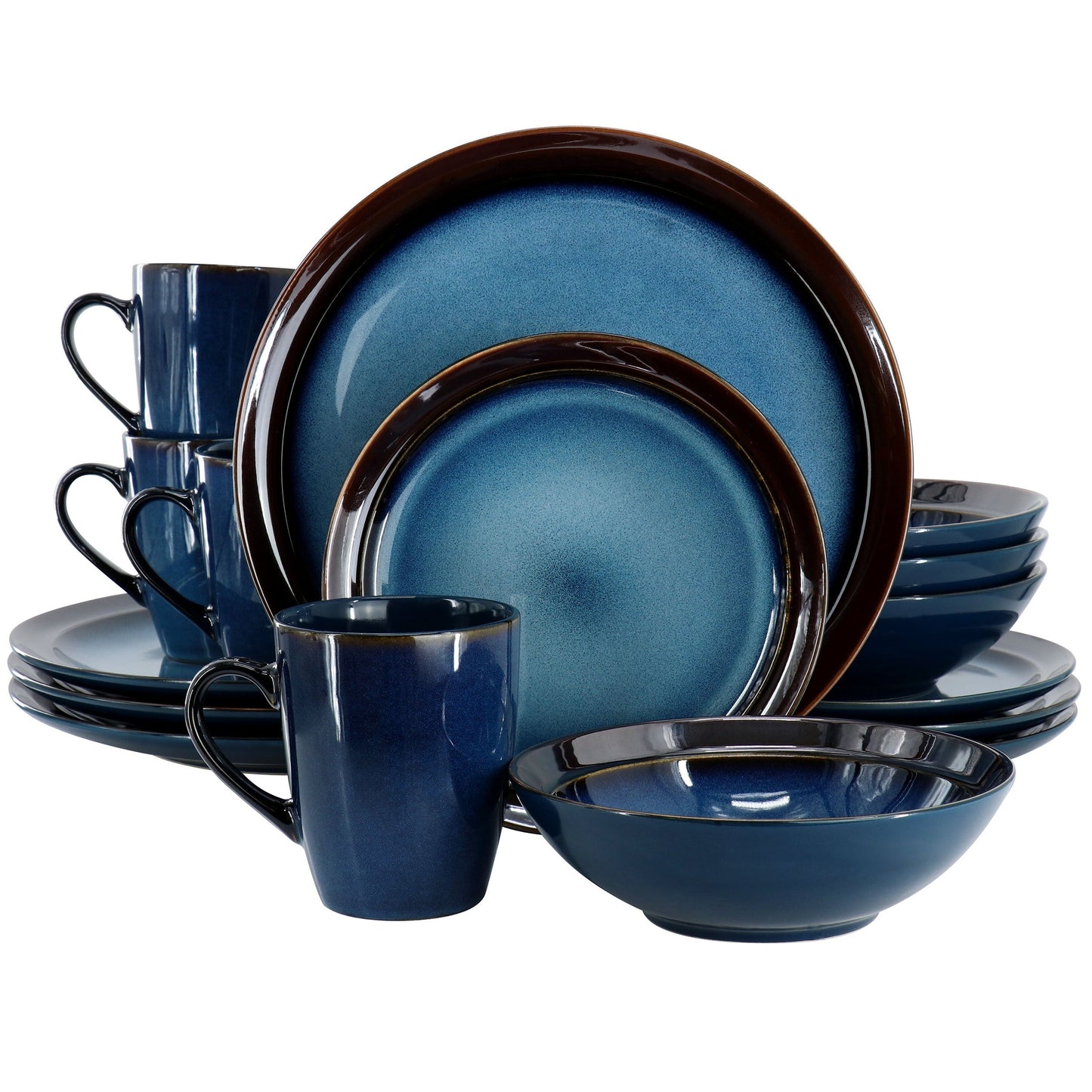 Gibson Elite 16 Piece Priya Reactive Glaze Stoneware Dinnerware Set in Blue W2B