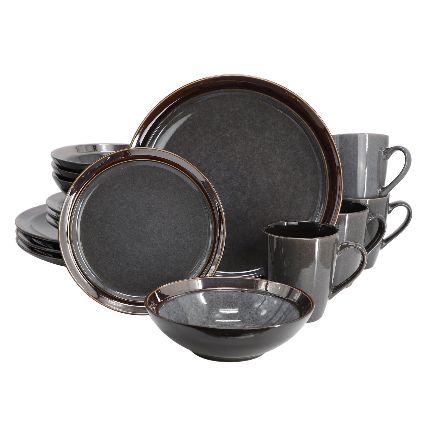 Gibson Elite Priya 16 Piece Stoneware Reactive Glaze Dinnerware Set in Grey W2B