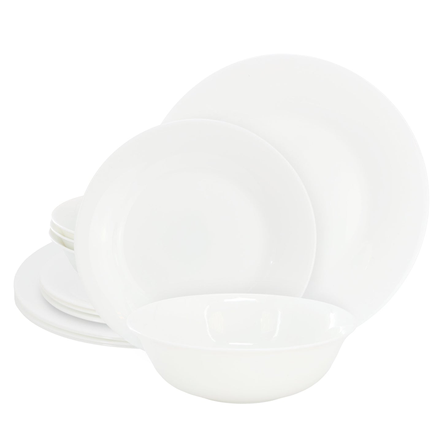 Gibson Ultra White Shadow 12 Piece Opal Glass Dinnerware Set in White W2B