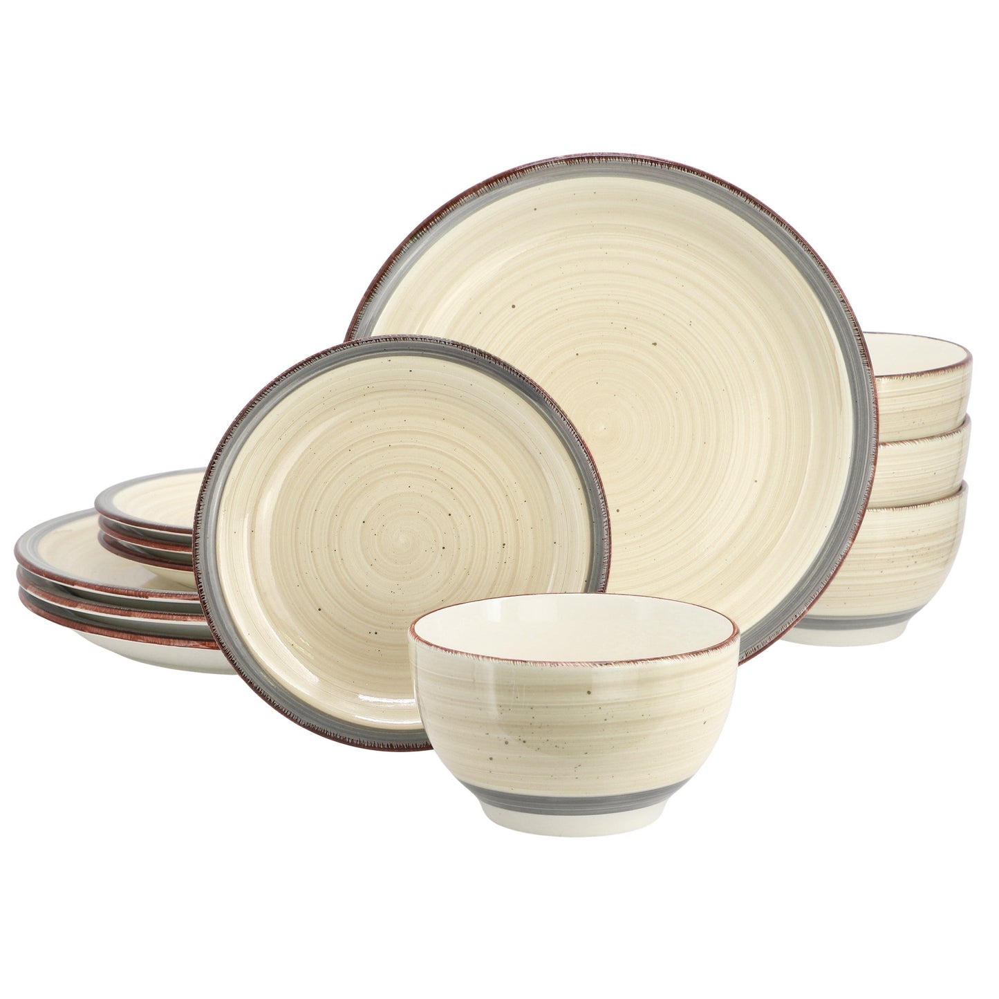 Gibson Home Holcomb 12 Piece Ceramic Dinnerware Set in Beige W2B