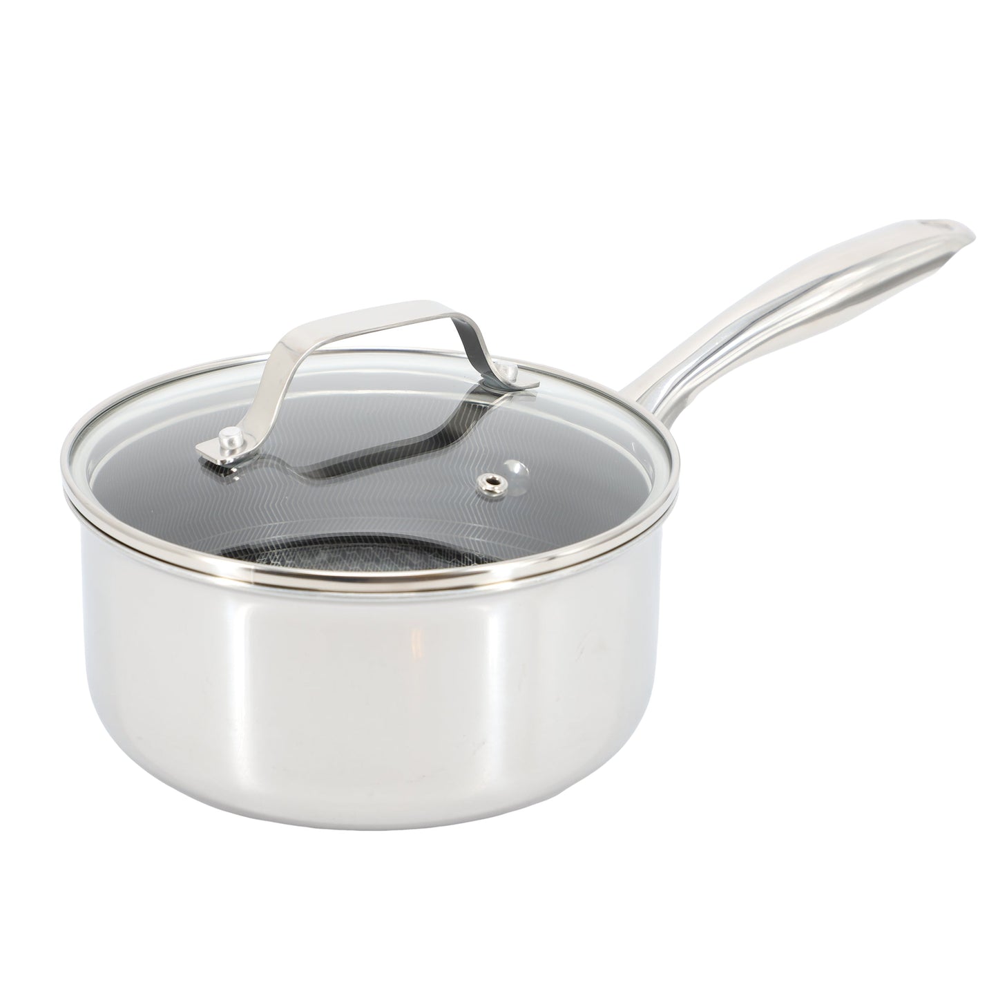 Oster Modessa 2.5 Quart Nonstick Triply Stainless Steel Saucepan and Lid with Honeycomb Design in Silver W2B