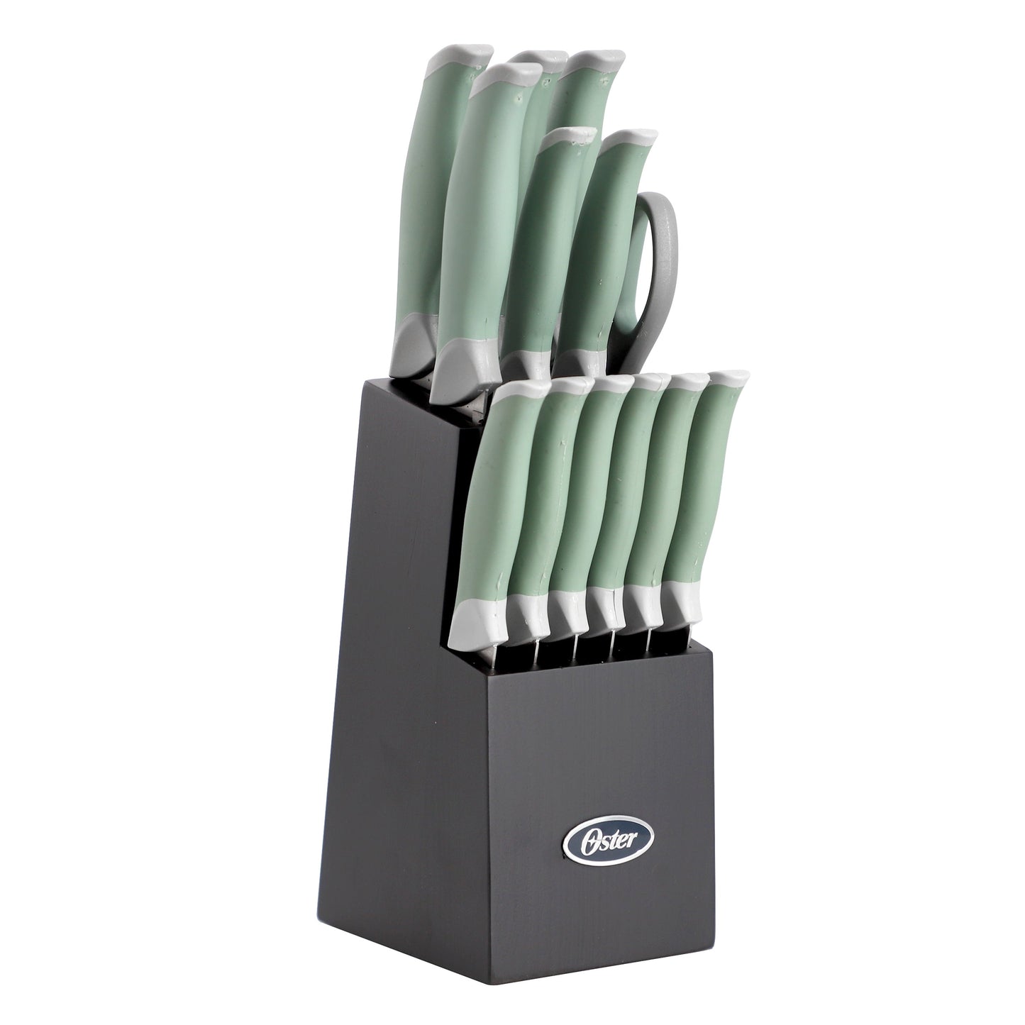 Oster Lindbergh 14 Piece Stainless Steel Cutlery Set in Green with Soft Grip Handles W2B