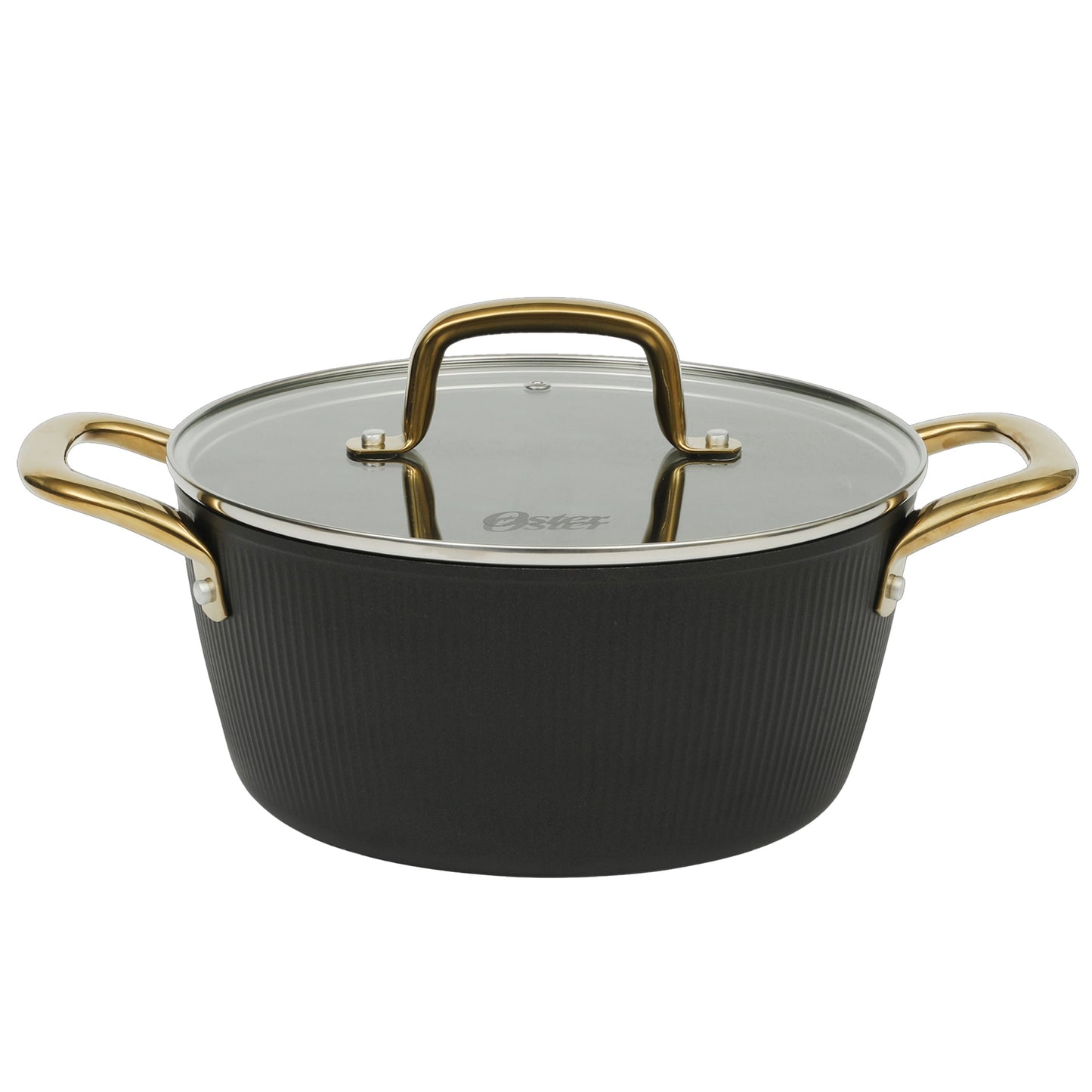 Oster Abbottsford 7 Quart Nonstick Aluminum Dutch Oven with Glass Lid in Black W2B