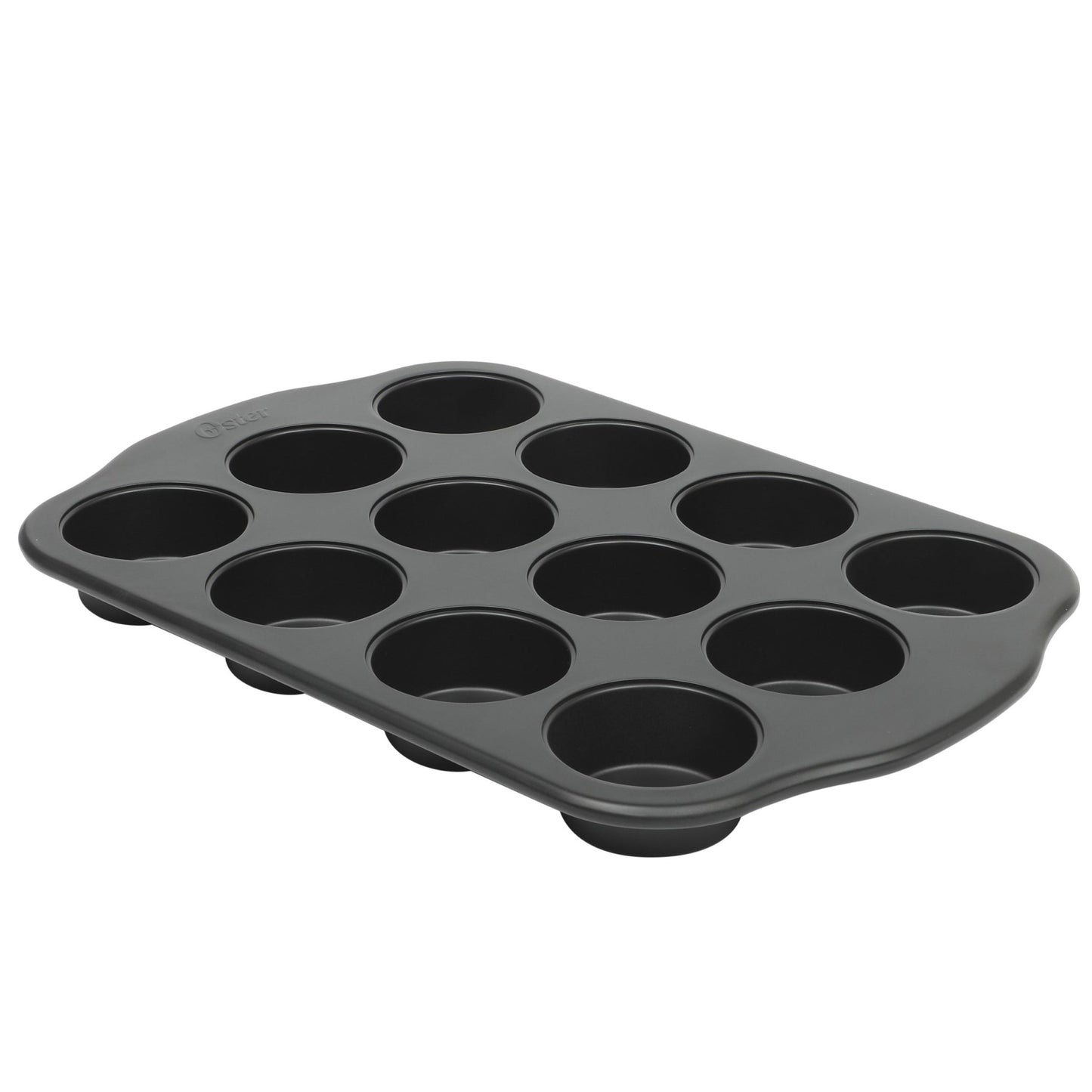 Oster Teston Platinum Collection 12-Cup Nonstick Carbon Steel Muffin Pan in Matte Black W2B