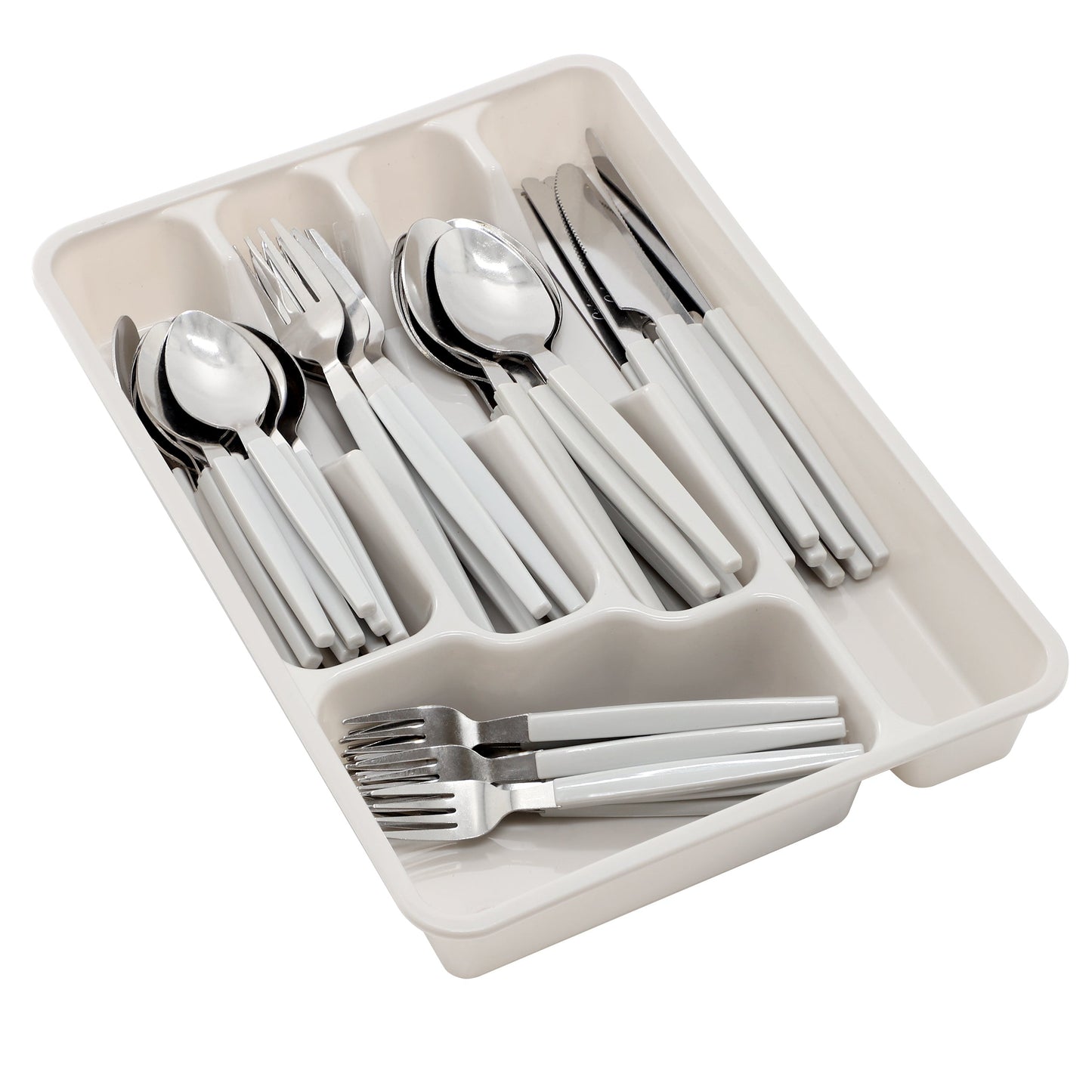 Gibson Home Edzelle 48 Piece Stainless Steel Flatware Set in Gray with Plastic Tray W2B