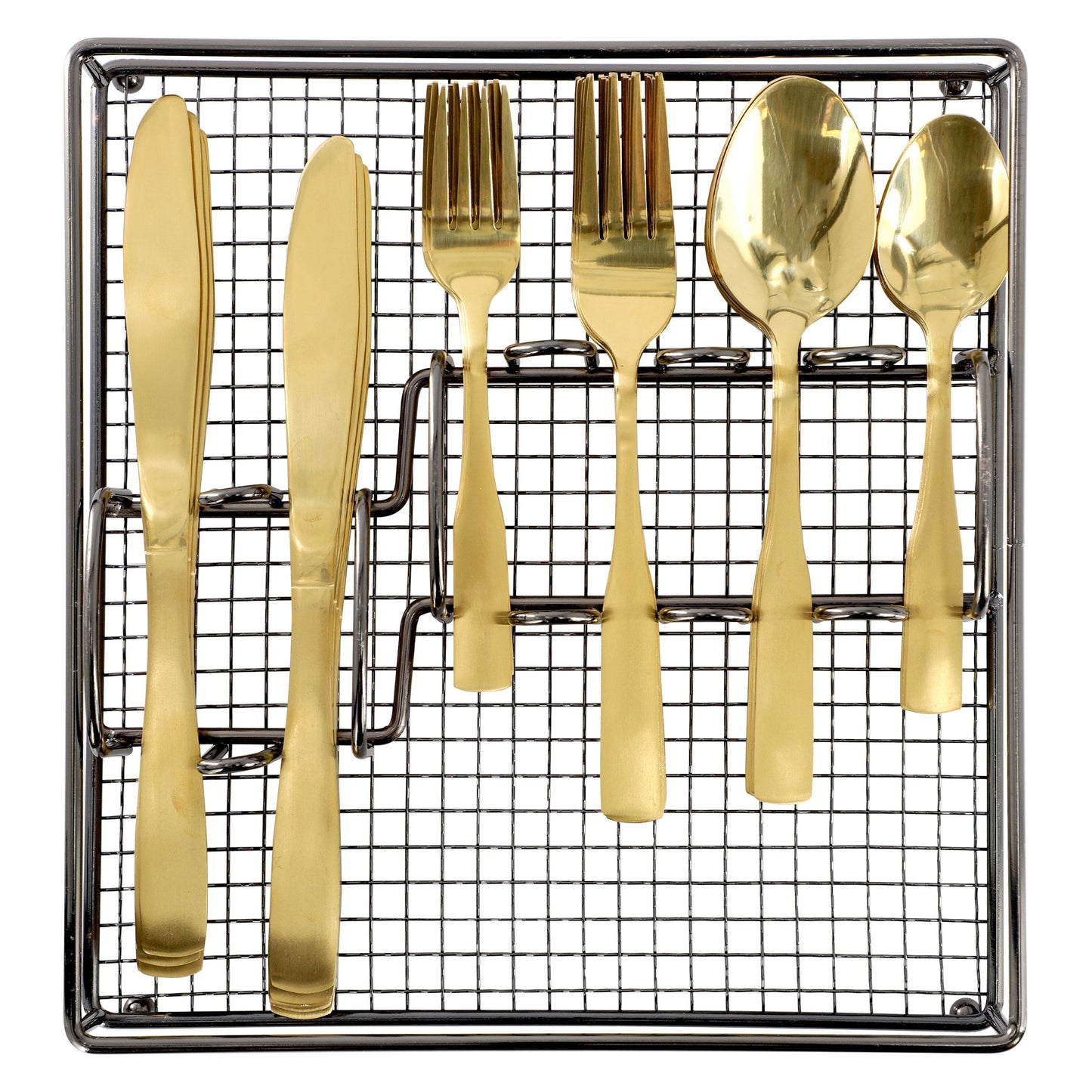 Gibson Home Abbeville 41 Piece Stainless Steel Flatware Set in Gold with Wire Caddy W2B