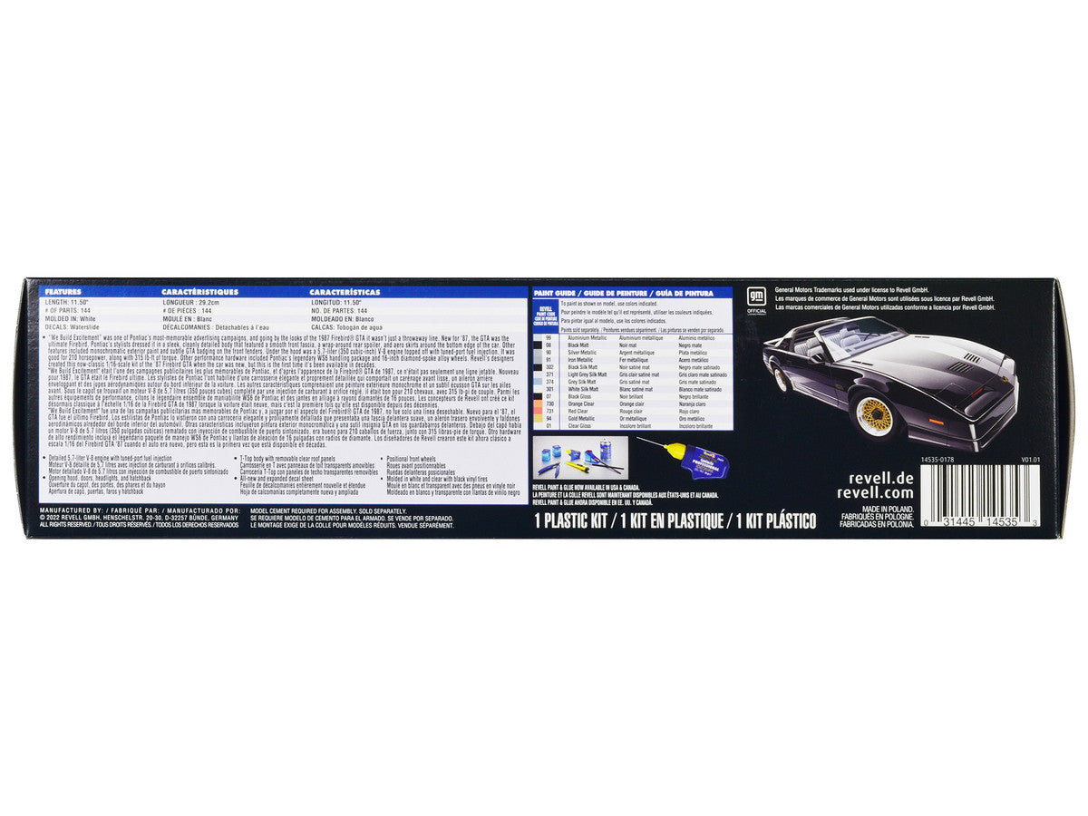 Level 5 Model Kit 1987 Pontiac Firebird GTA 1/16 Scale Model by Revell Revell