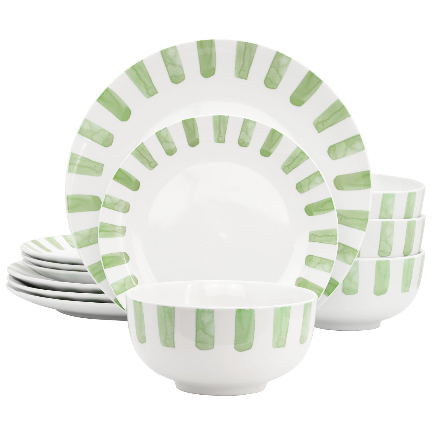 Gibson Home Pacific Waves 12 Piece Round Ceramic Dinnerware Set in Green W2B