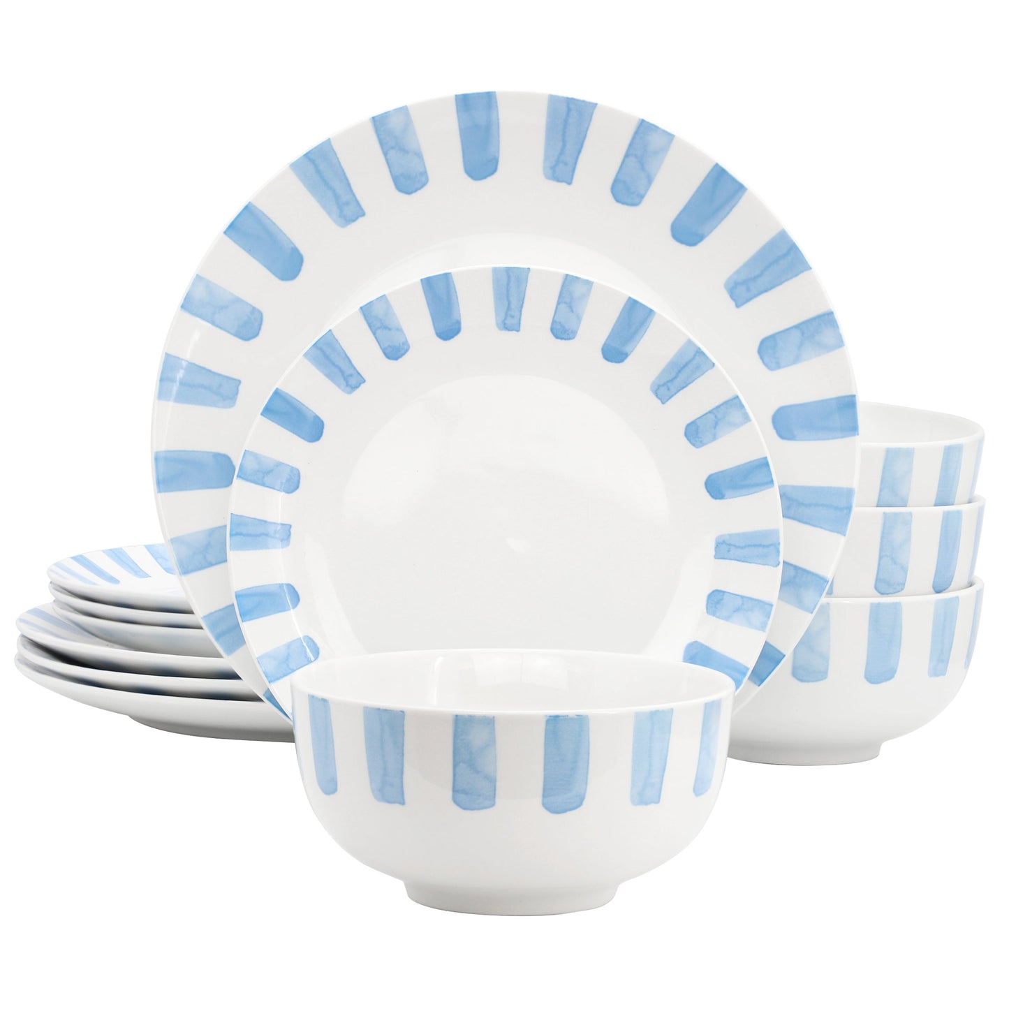 Gibson Home Pacific Waves 12 Piece Round Ceramic Dinnerware Set in Blue W2B