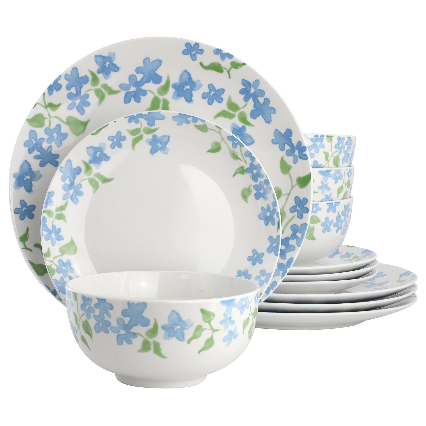 Gibson Home Garden Aisle 12 Piece Fine Ceramic Dinnerware Set in Blue Floral W2B