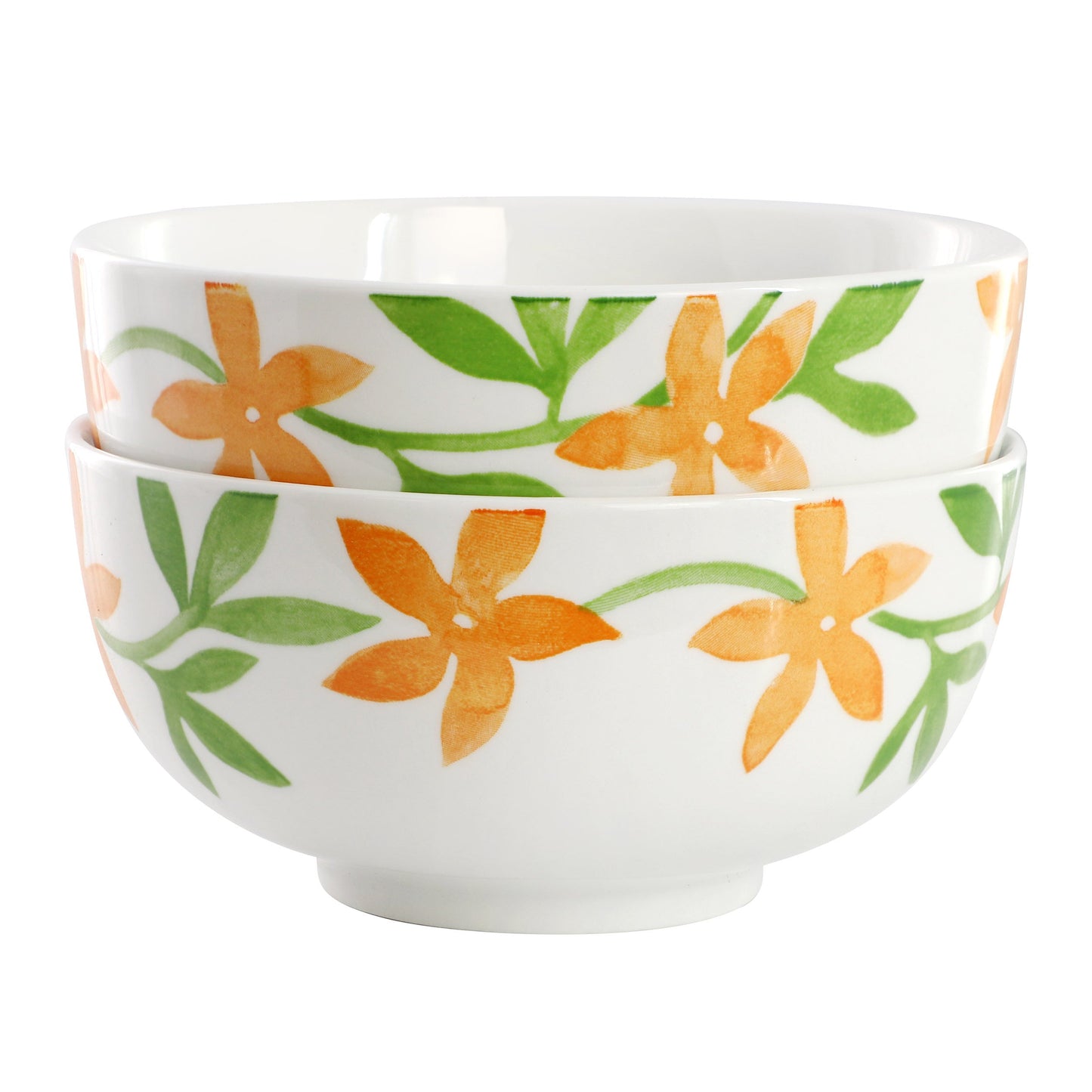 Gibson Home Surrey Hill 2 Piece Fine Ceramic Cereal Bowl Set in Orange Floral W2B