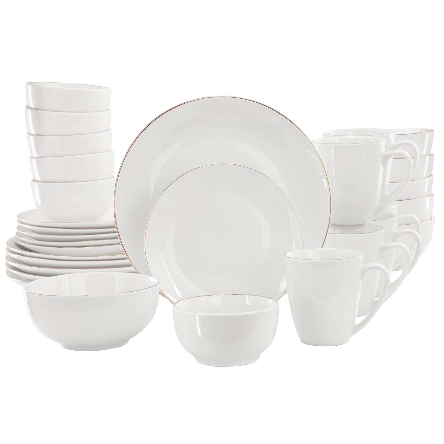 Gibson Home Ogalla 30 Piece Gold Banded Fine Ceramic Dinnerware Set W2B