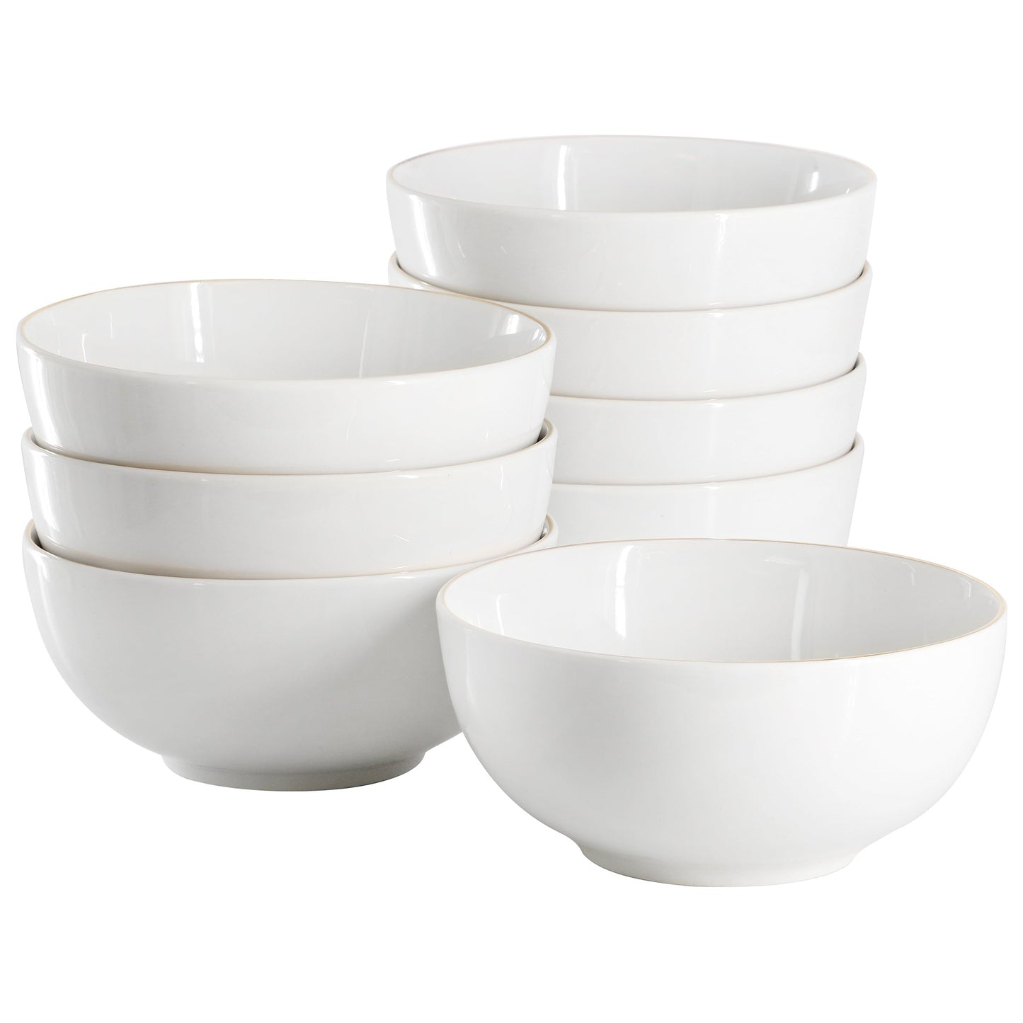 Gibson Home Ogalla 8 Piece Fine Ceramic 6 Inch 22 Ounce Cereal Bowl Set in White with Gold Rim W2B