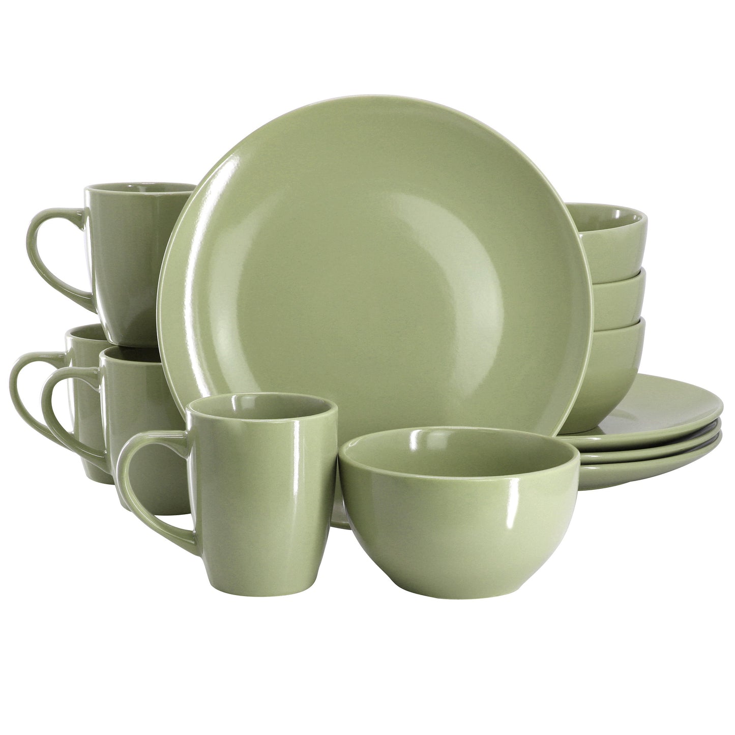 Gibson Home Everyday Plus 12 Piece Stoneware Dinnerware Set in Sage Green W2B