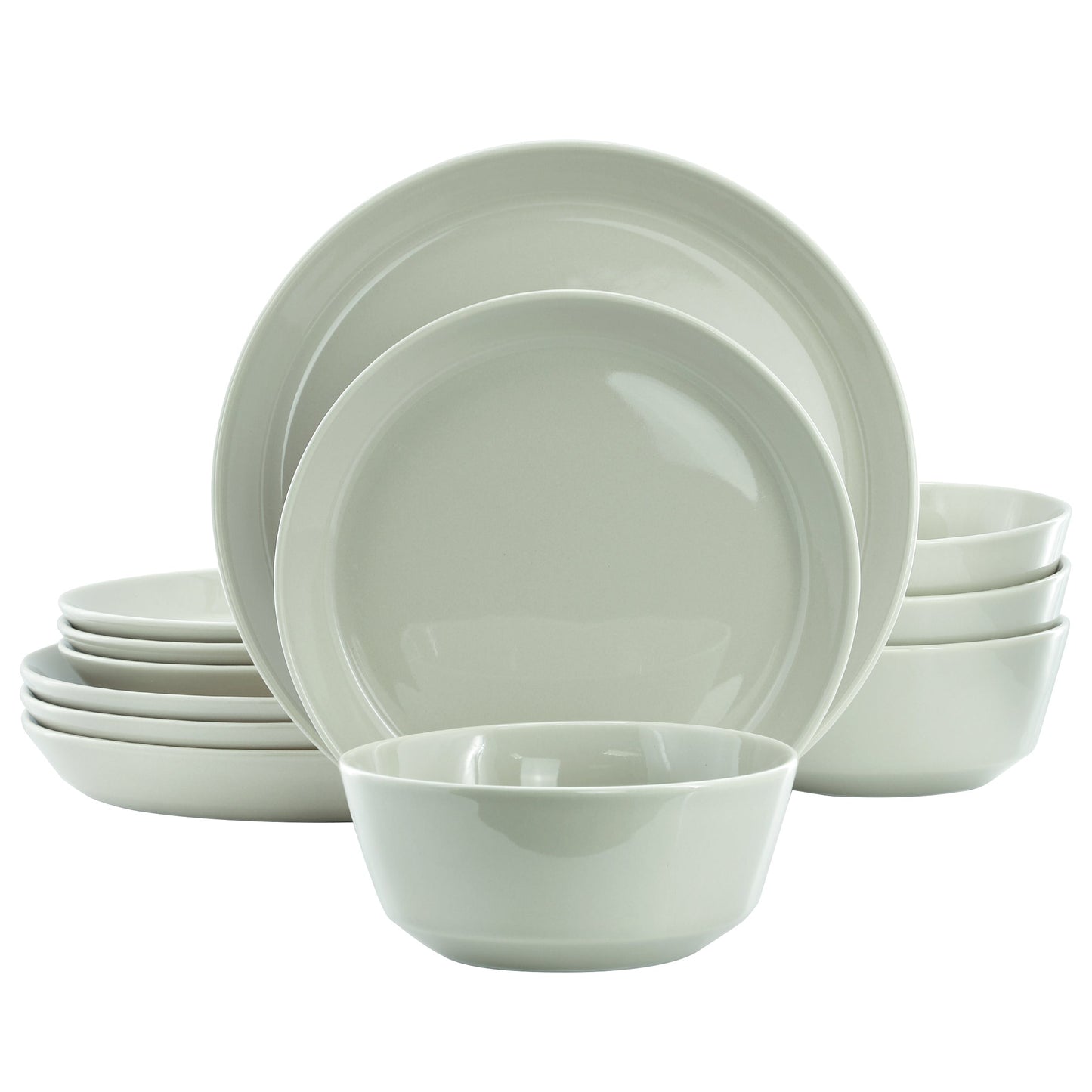 Gibson Elite Sunlit Mist 12 Piece Round Stoneware Dinnerware Set in Green W2B