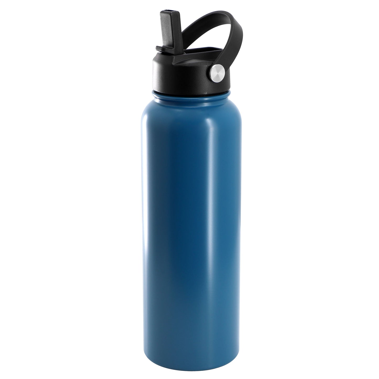 Gibson Home Marina 38 Ounce Double Wall Stainless Steel Thermal Bottle with Lid and Straw in Matte Blue W2B