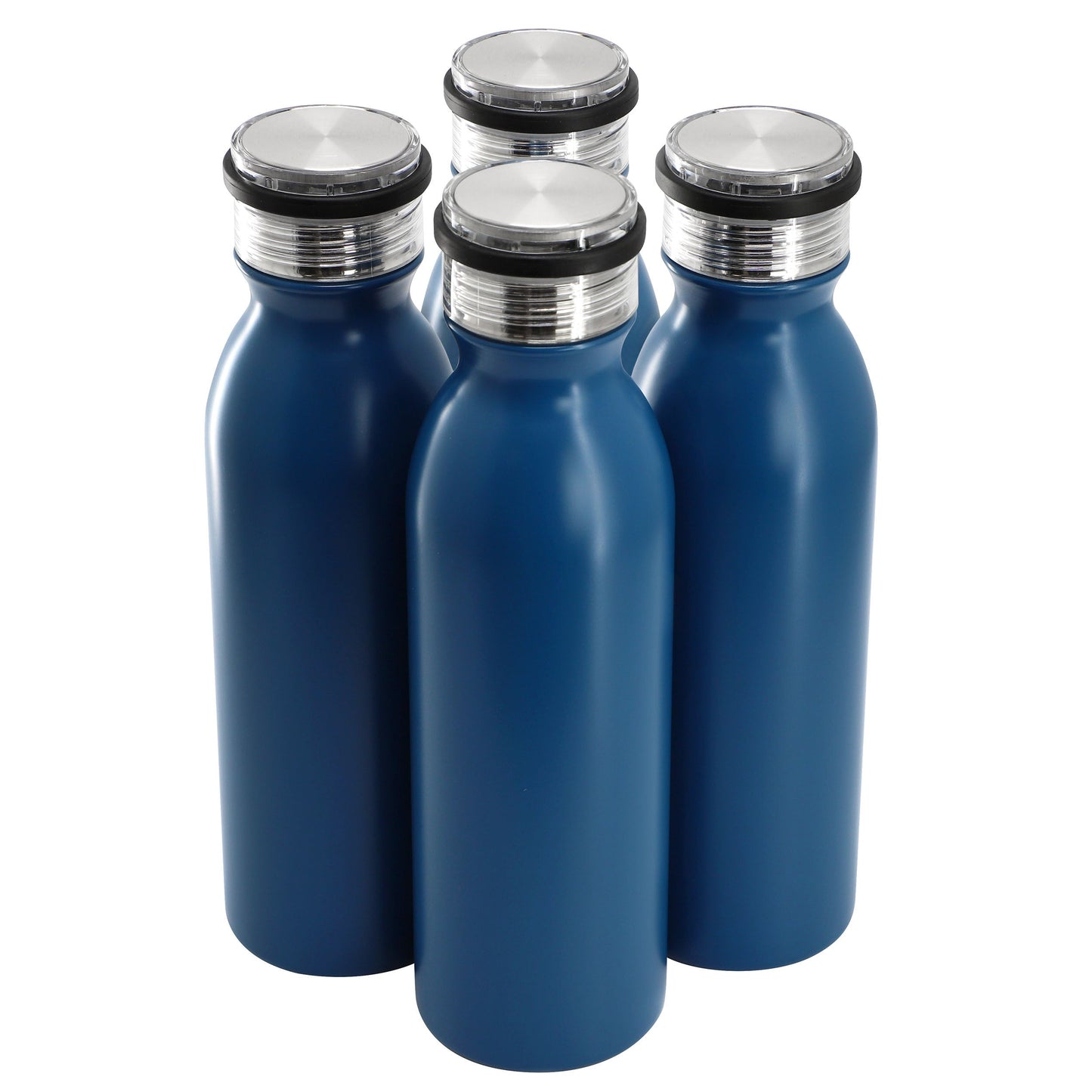 Gibson Home Marina 4 Piece 20 Ounce Double Wall Stainless Steel Thermal Bottle with Acrylic Lid in Matte Blue W2B