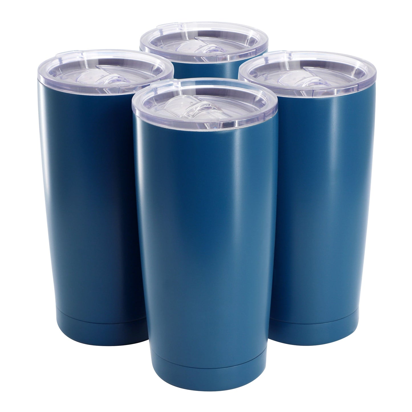 Gibson Home Marina 4 Piece 18 Ounce Double Wall Stainless Steel Thermal Tumbler with Acrylic Lid in Matte Blue W2B