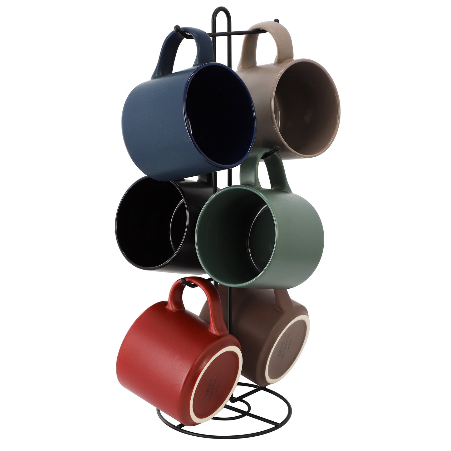 Gibson Home Dutch Yard 7 Piece 16oz Stoneware Mug Set with Metal Rack in Multi-Color W2B