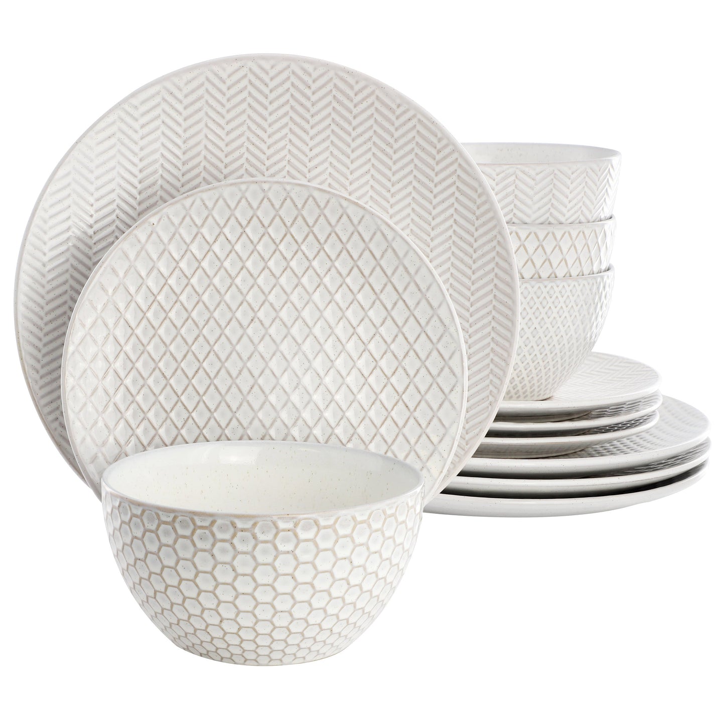 Gibson Elite Earlhart 12 Piece Stoneware Dinnerware Set in White W2B